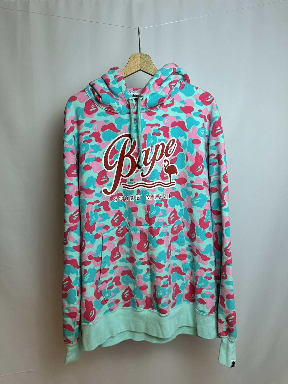 Image of Bape Miami Camo Pullover Hoodie in Pink, Men's (Size 2XL)