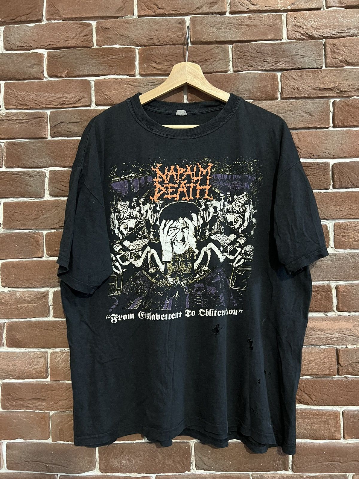image of Band Tees x Tour Tee Vintage 90's Napalm Death Life Grindcore Metal Band Tee in Faded (Size Large)
