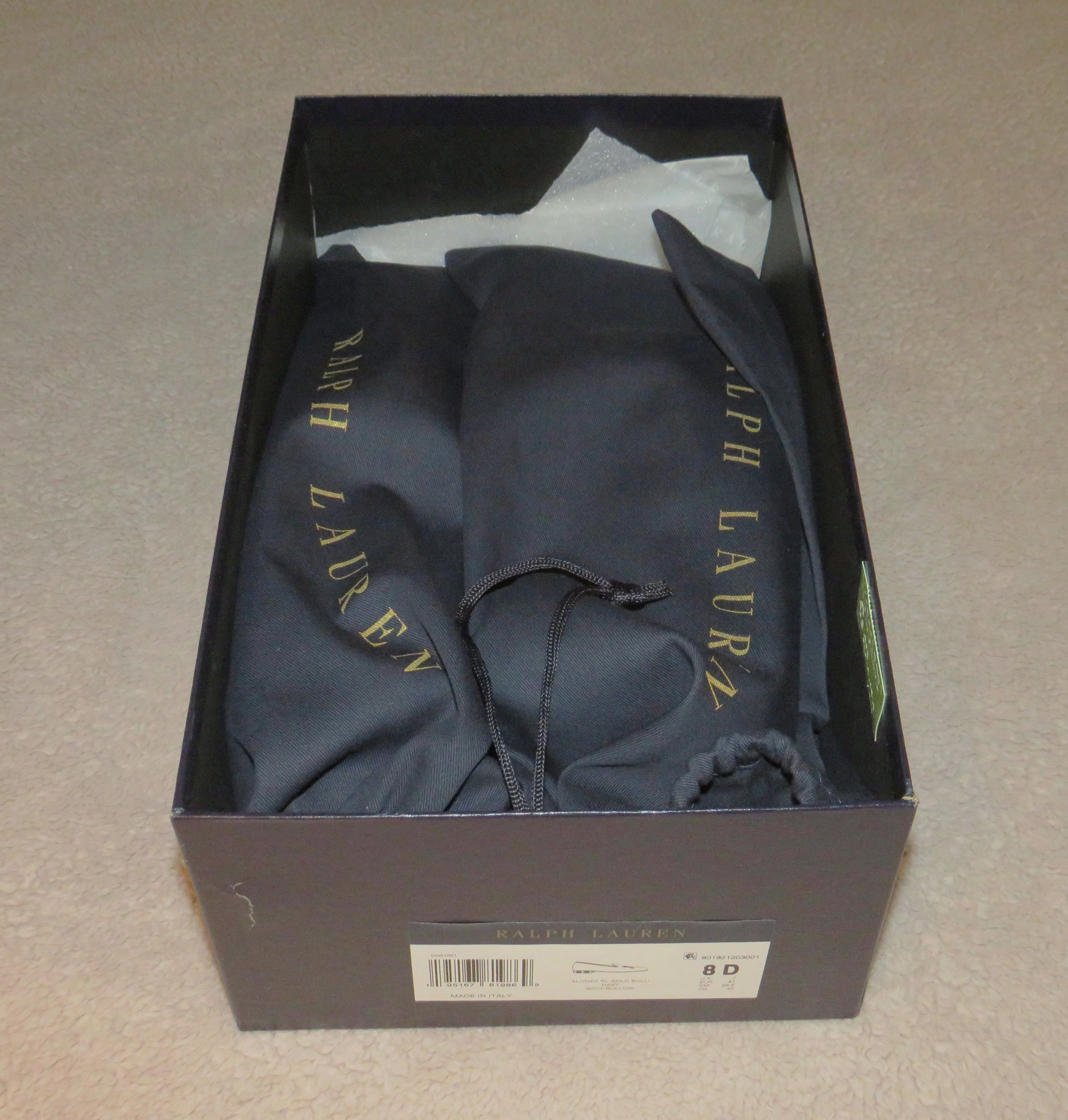 Ralph Lauren Purple Label Alonzo Navy Gold Bullion RL Velvet Slipper 8D NWB Size US 8 / EU 41 - 14 Thumbnail