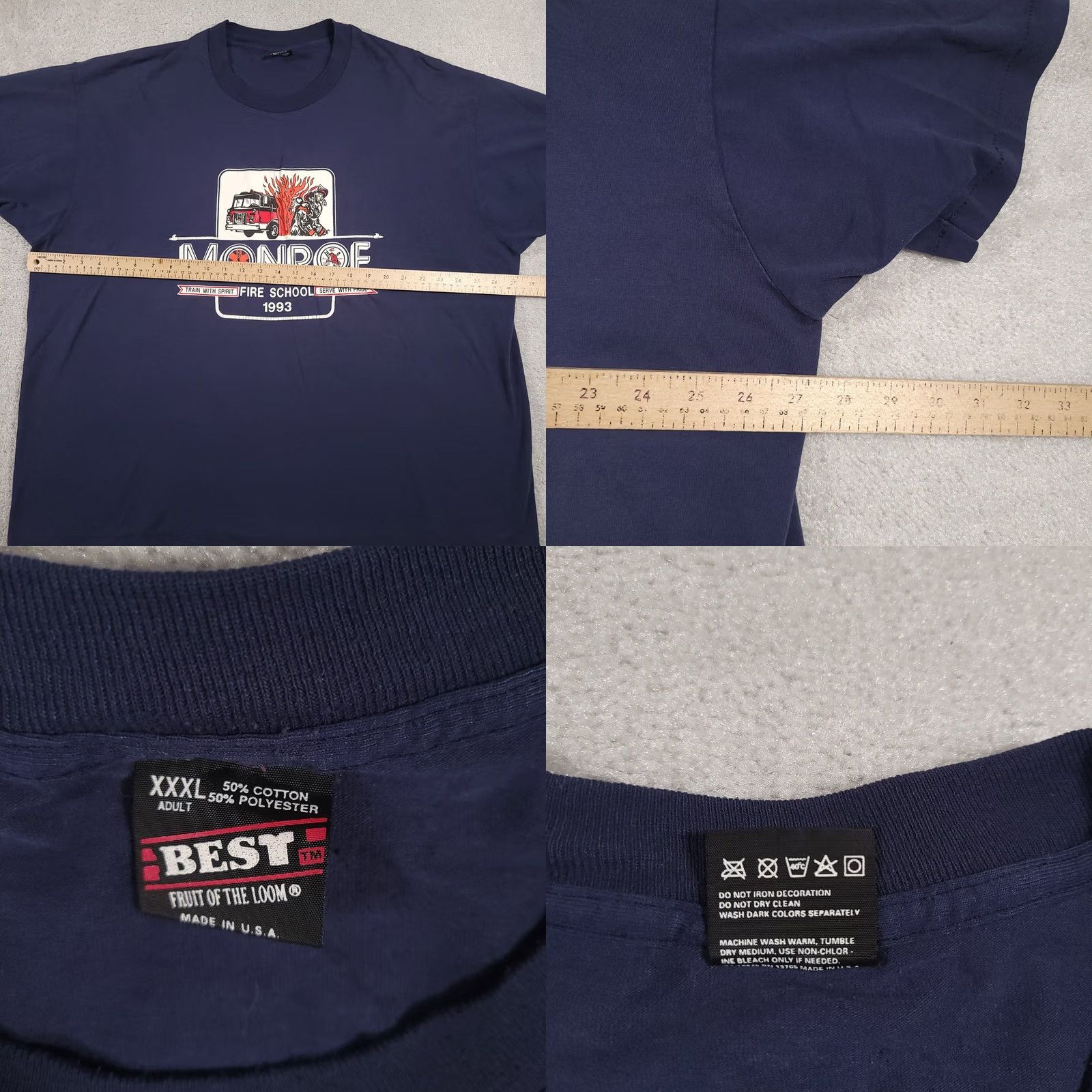 Fruit Of The Loom VINTAGE Monroe Fire School Shirt Mens 3XL Blue 1993 Firefighter Graphic USA 90s Size US XXL / EU 58 / 5 - 8 Thumbnail