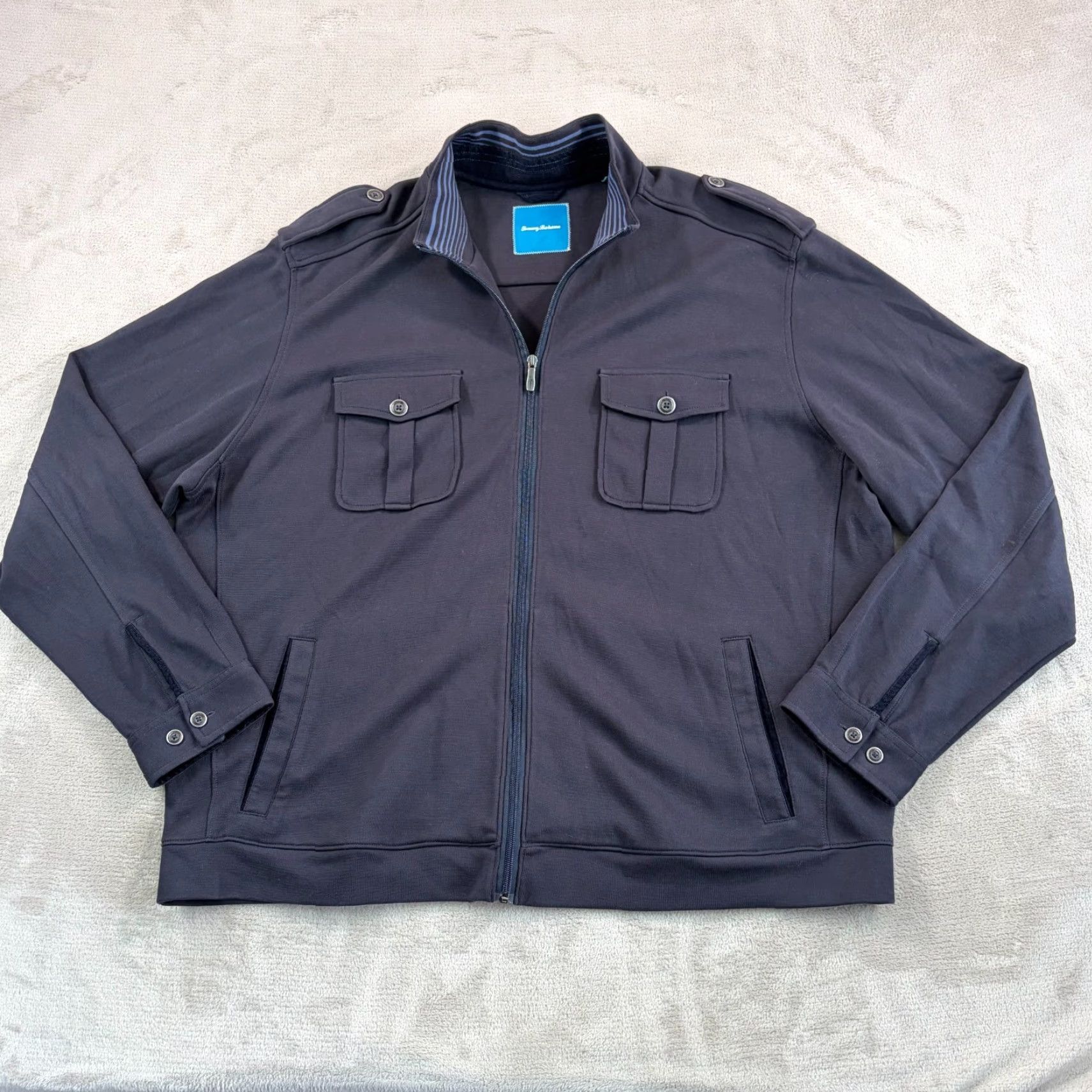 Tommy Bahama Tommy Bahama Jacket Men 2XL Full Zip Epaulets Navy Pima Cotton Varsity Modern Casual Workwear Size US XXL / EU 58 / 5 - 4 Thumbnail