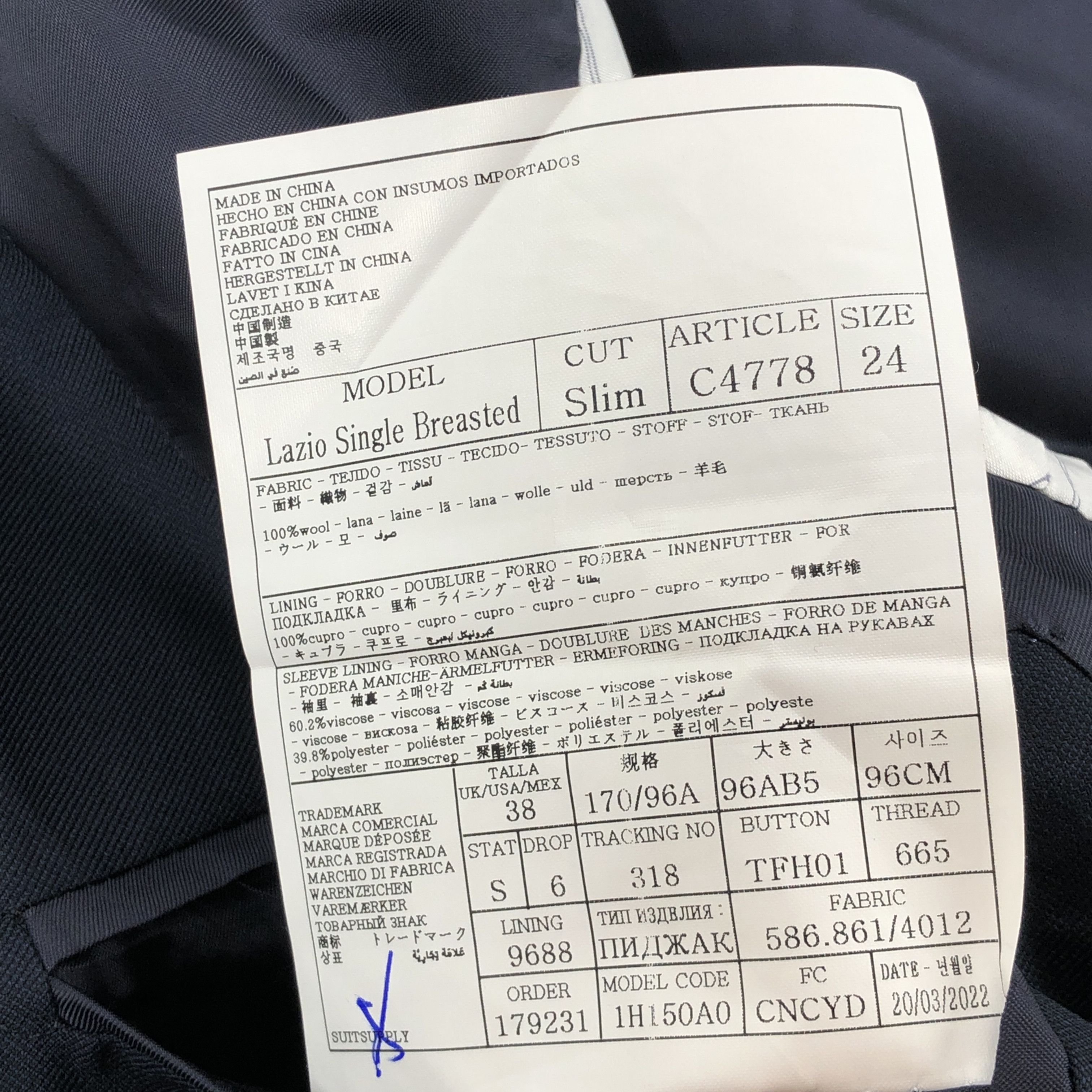 Suitsupply Lazio Single Breasted Wool Blazer Size EU:24; UK:38; US:38S Size 38S - 9 Thumbnail