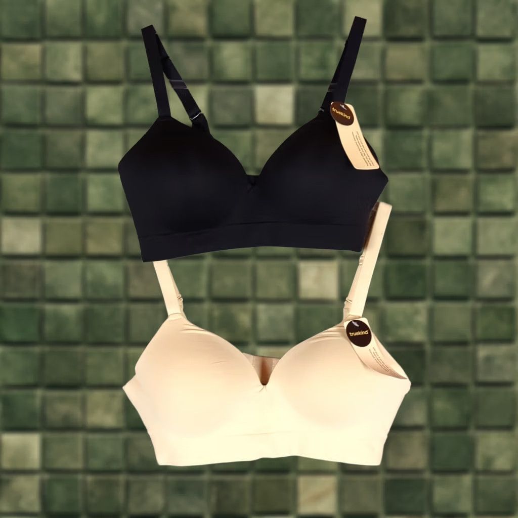Vintage Truekind Women's Bra M Black Beige Wirefree Seamless Comfort Shaping Bralette Shirt Style Junior? Size ONE SIZE - 1 Thumbnail