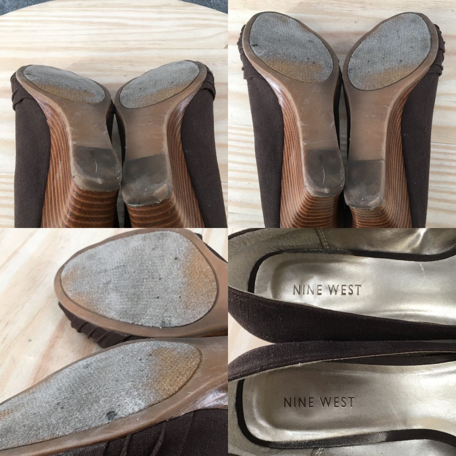 Nine West Nine West Heels Womens 9.5 M Peep Toe Casual Pumps Wedge Brown Fabric Slip On Size US 10 / IT 40 - 9 Thumbnail
