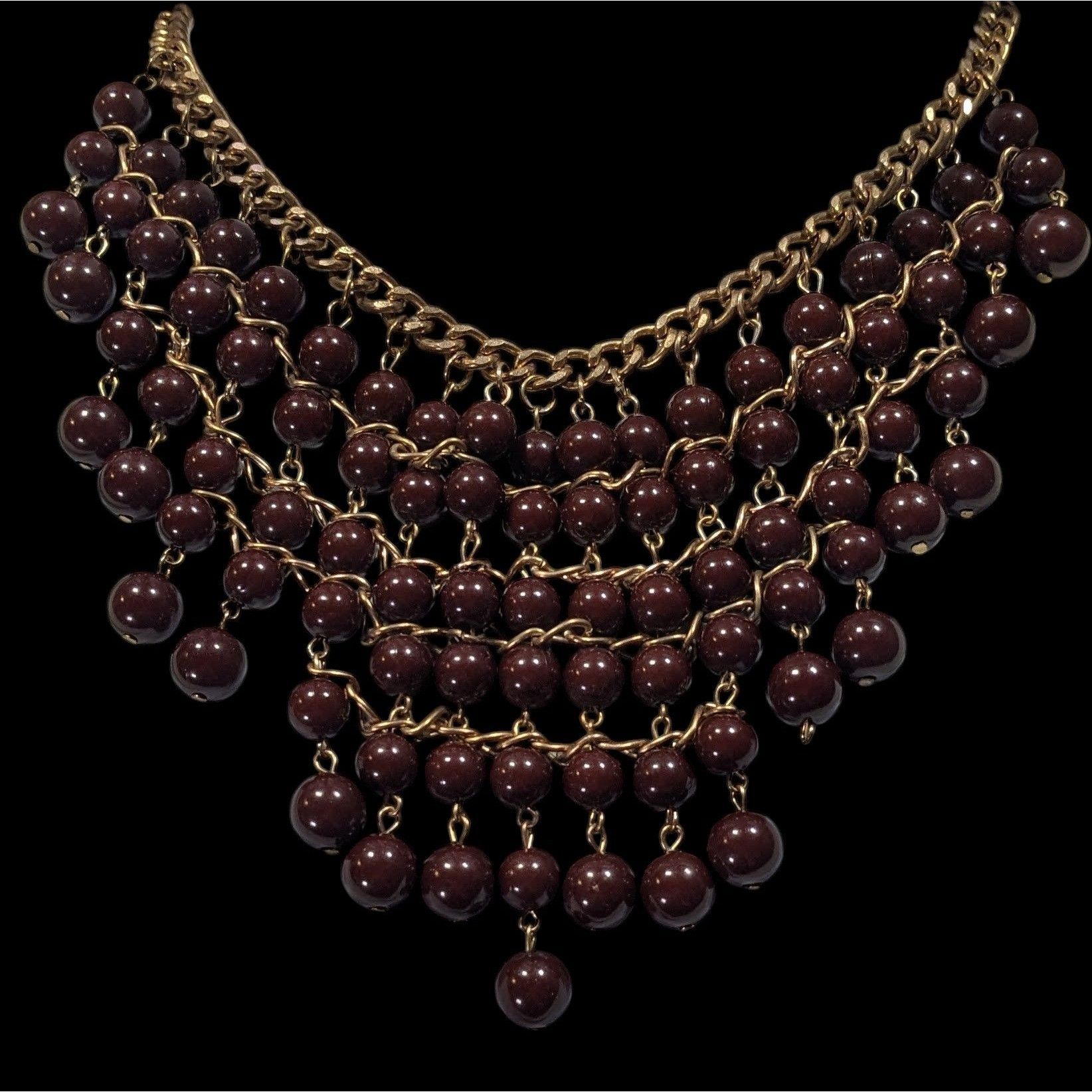 Other Elegant Bohemian Brown And Gold Tone Beaded Bib Necklace Size ONE SIZE - 2 Thumbnail