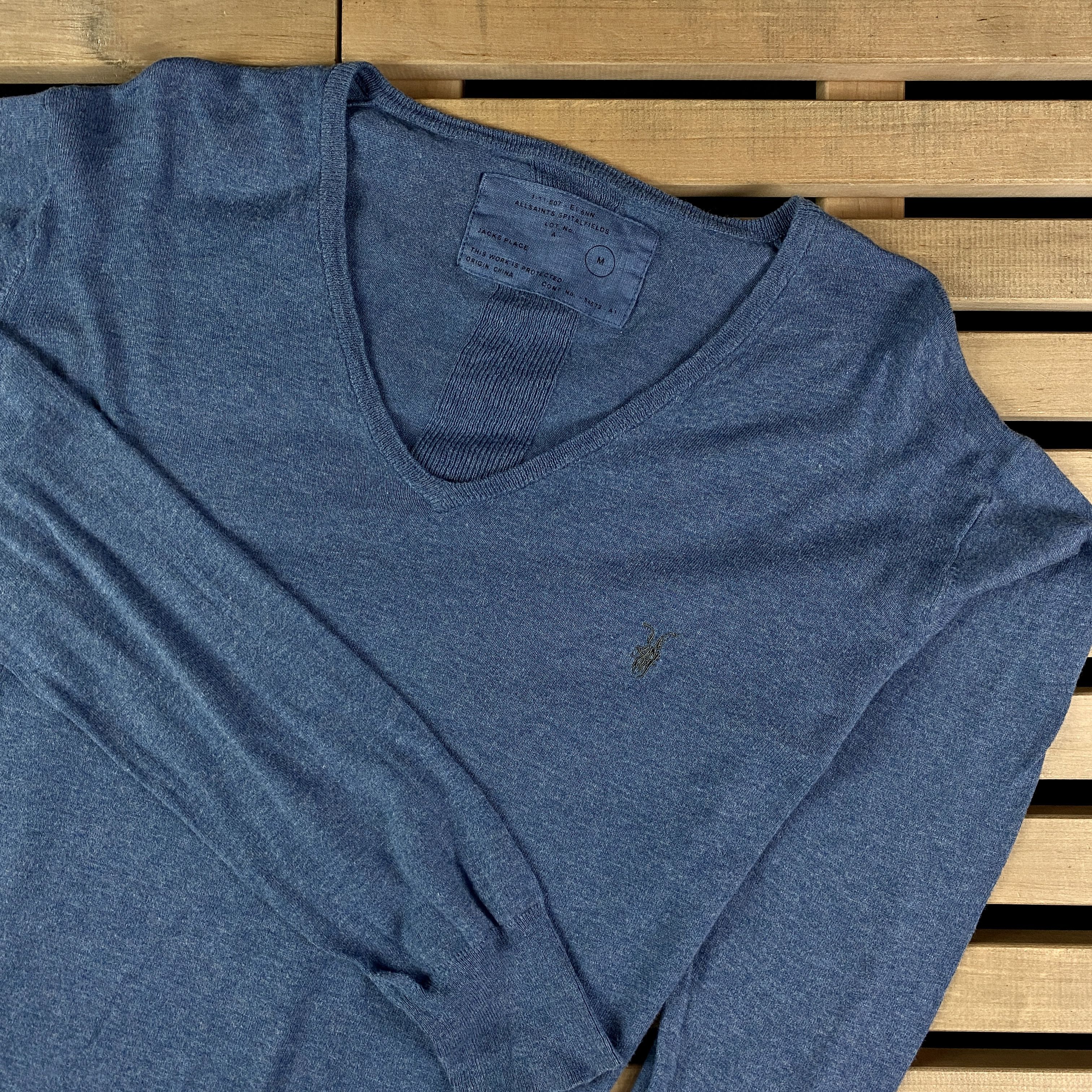 Allsaints Mens Sweater Jumper Pullover Allsaints V Neck Size M Blue Size US M / EU 48-50 / 2 - 2 Thumbnail