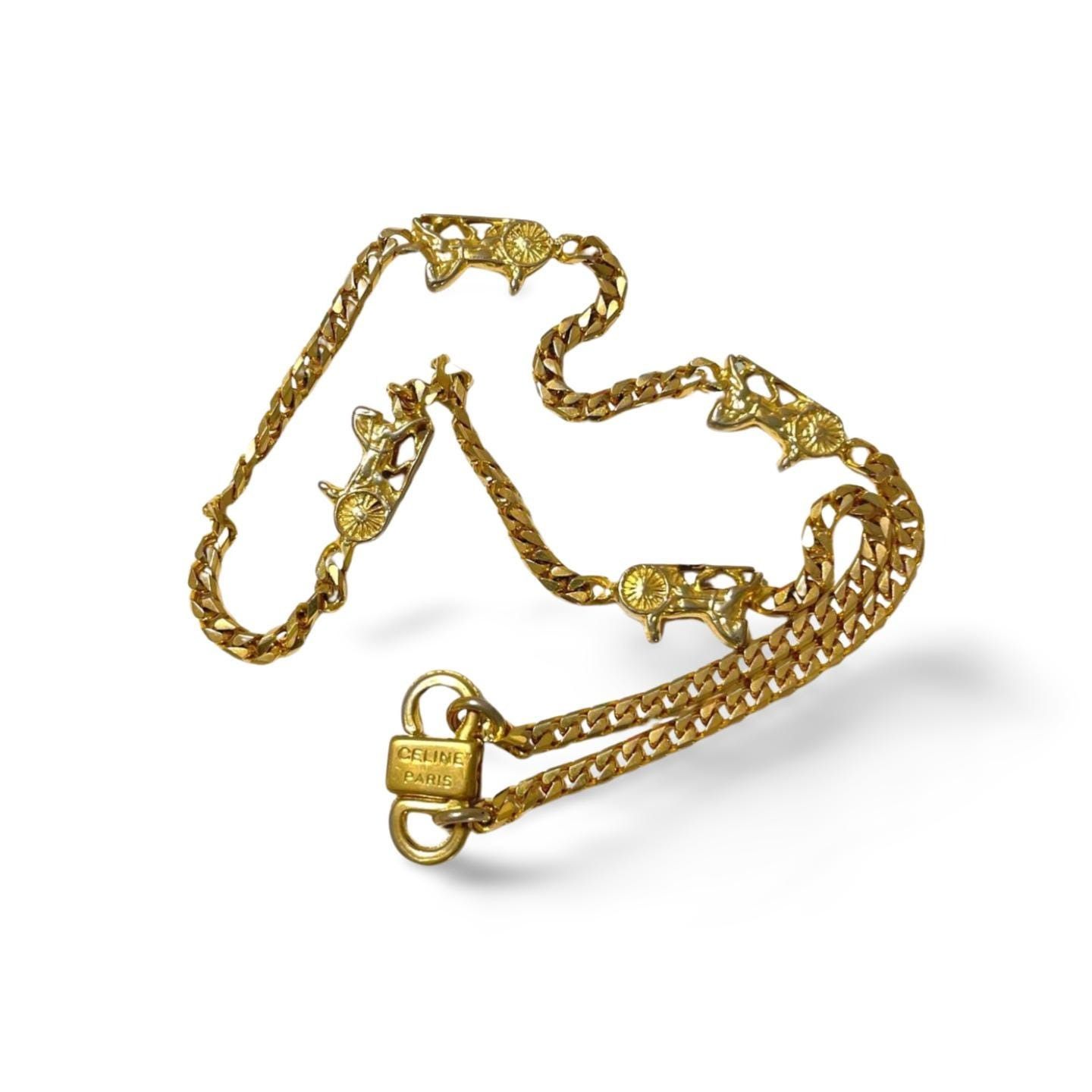 Celine Vintage Celine golden chain necklace with carriage charms. Size ONE SIZE - 7 Thumbnail