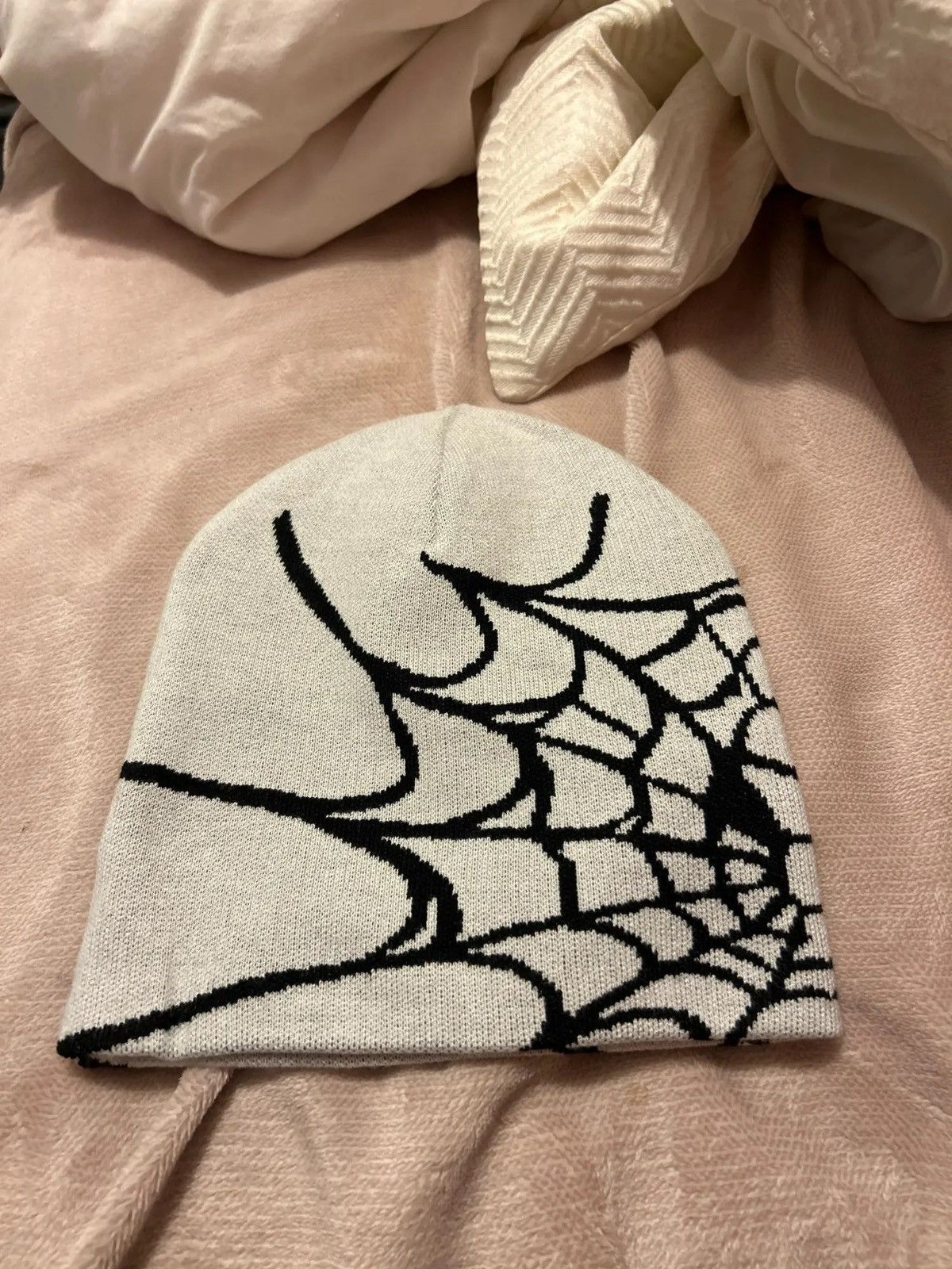 Japanese Brand Spider Web Graphic Beanie Hat Black Vintage y2k Size ONE SIZE - 3 Thumbnail