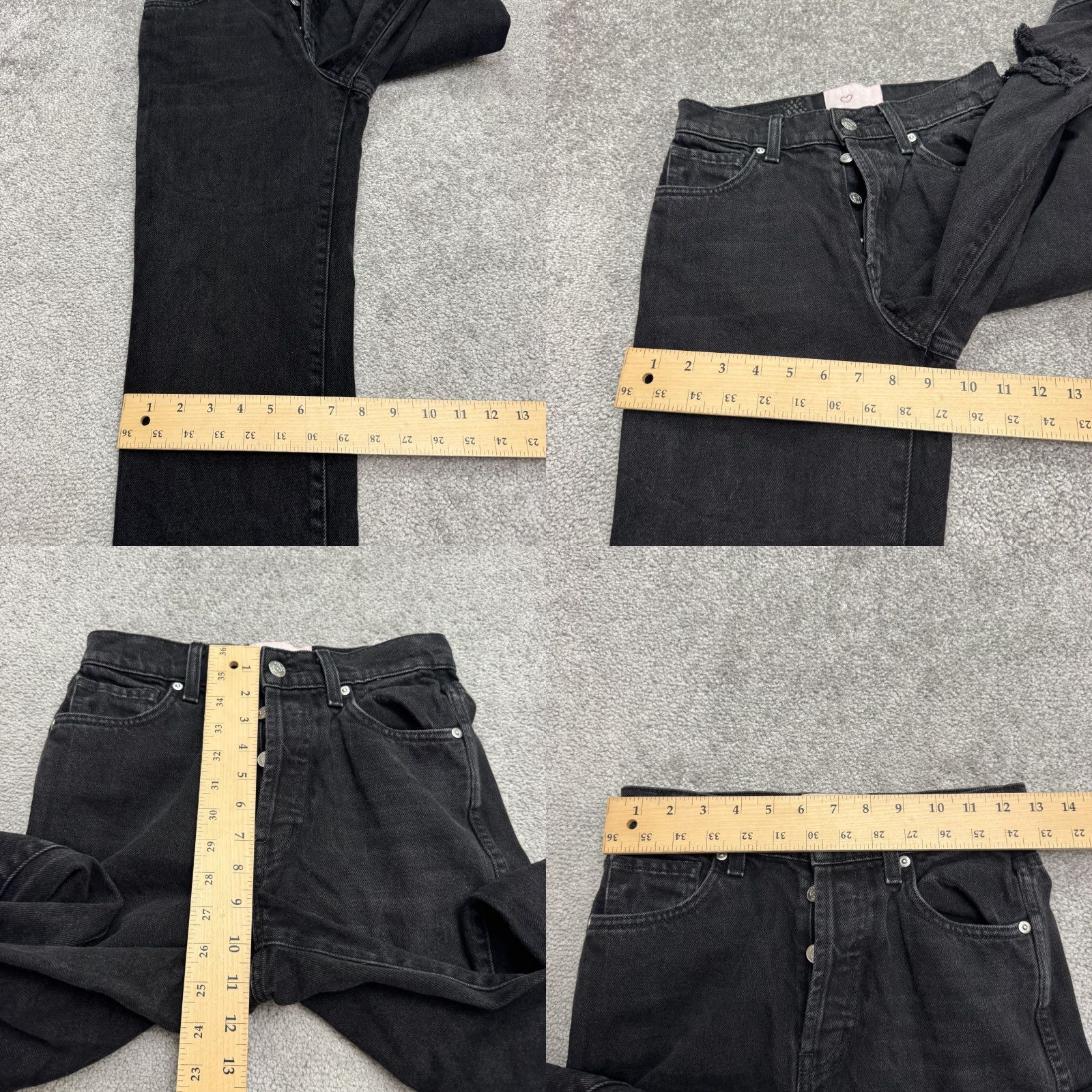 Vintage Revice Jeans Distressed Straight Black High Rise Button Fly Womens 24 Denim 100% Cotton City Grunge Jeans Size 42" / US 20 - 9 Thumbnail