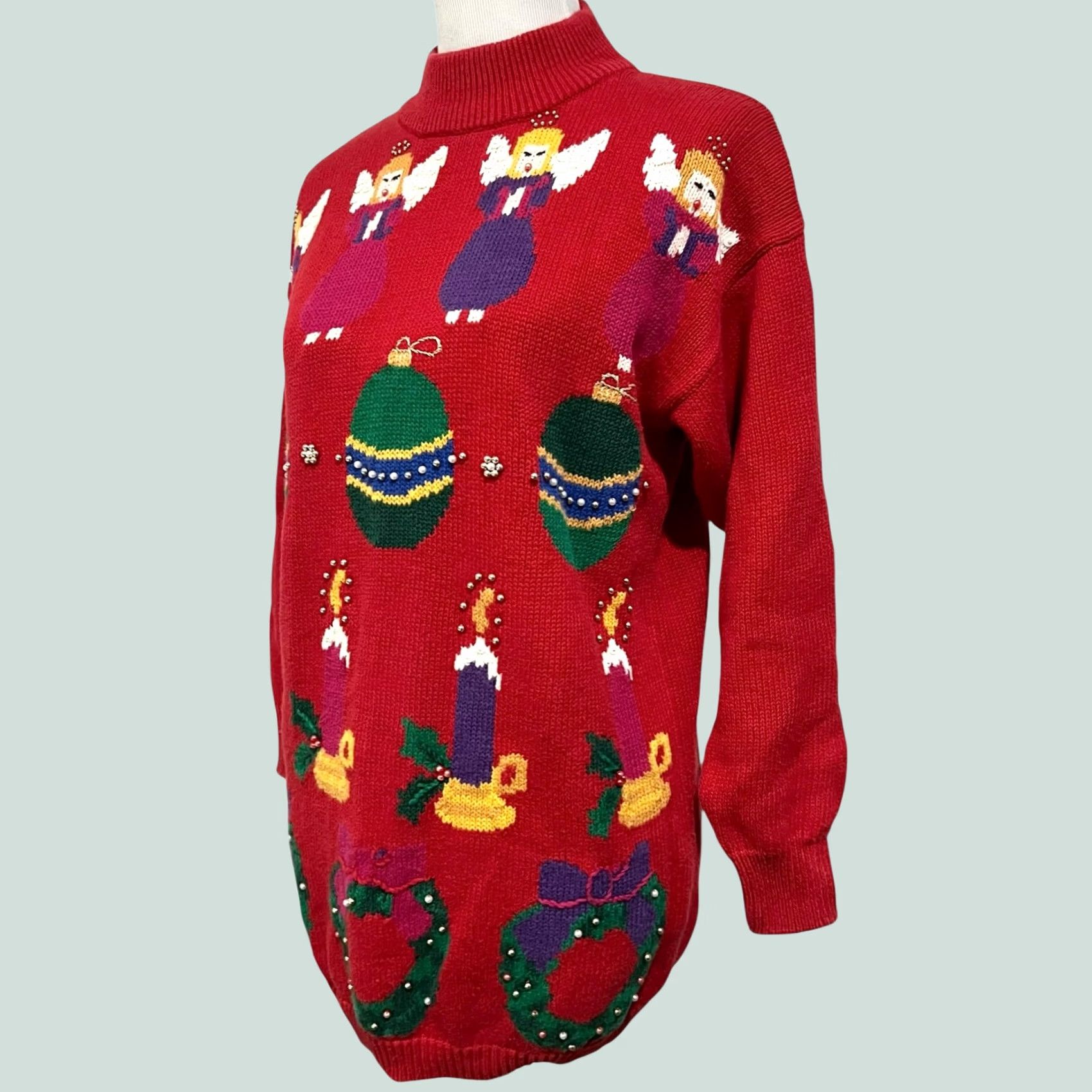 Vintage VINTAGE 80s 90s Christmas Holiday Sweater Red Beaded P’ Galli Women’s Sz Medium Pullover Sweat er Size M / US 6-8 / IT 42-44 - 1 Thumbnail