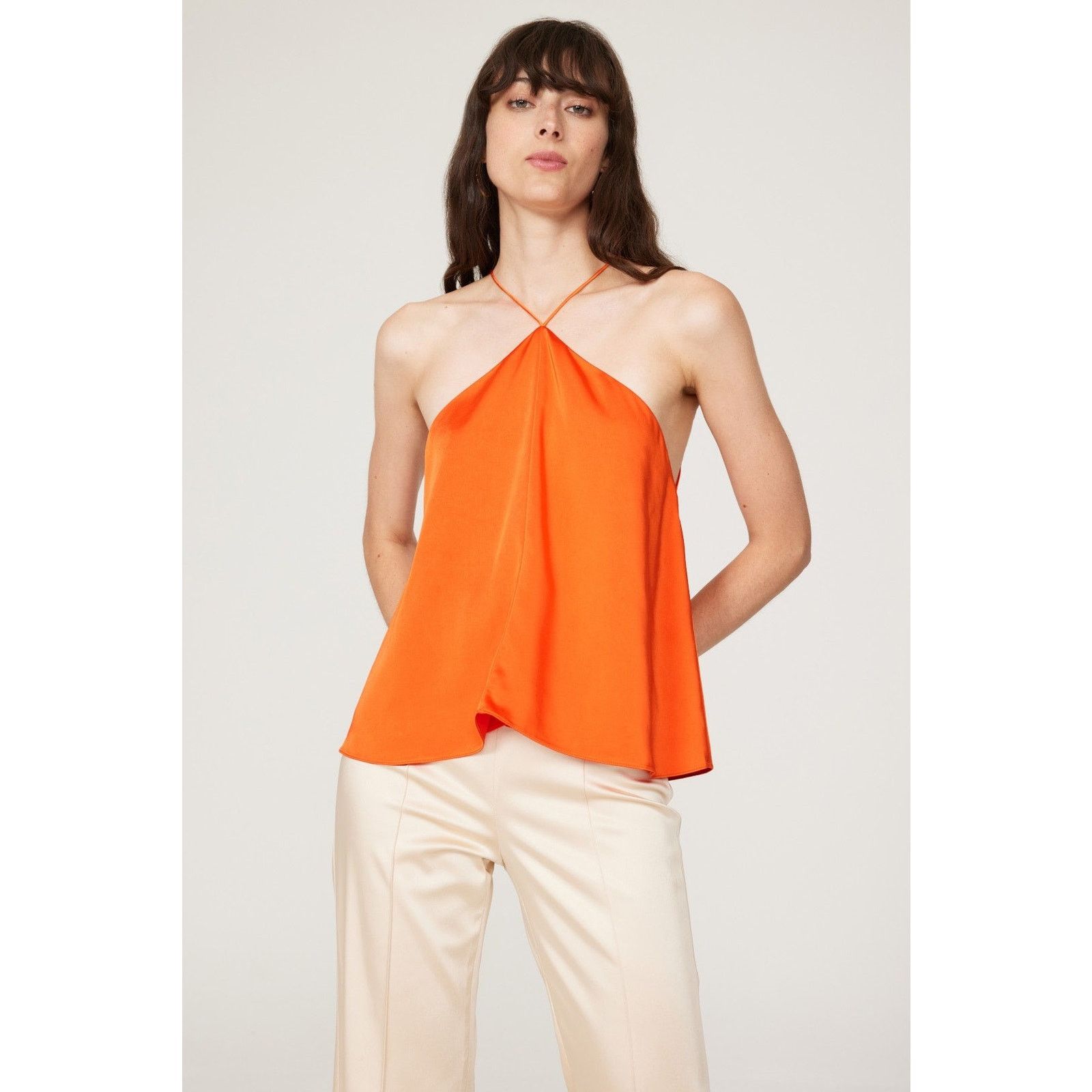 Other RTR Cobando Sz 6 Orange Skinny Strap Halter Satin Tank Top Size M / US 6-8 / IT 42-44 - 1 Thumbnail