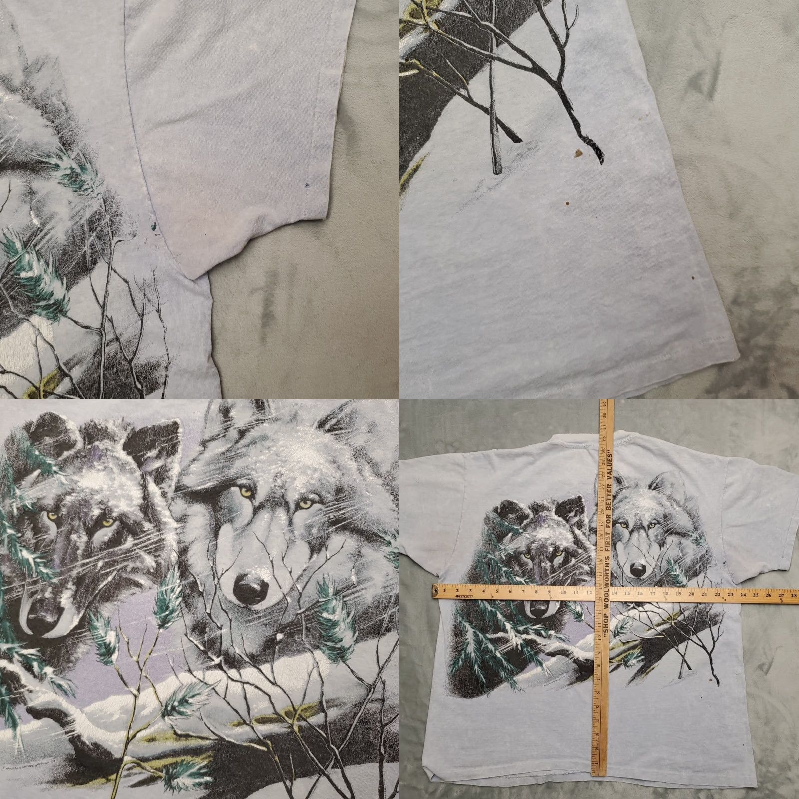 Hanes VINTAGE Wolf Shirt Mens L Blue Single Stitch Nature AOP Outdoors Made in USA TEE Size US L / EU 52-54 / 3 - 9 Thumbnail