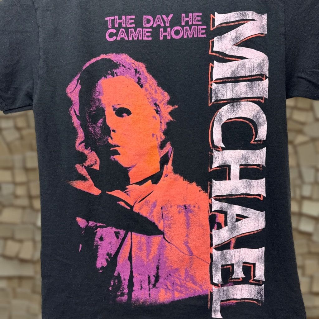Camel VINTAGE Halloween The Day He Came Home Michael Myers T Shirt Black Medium White Graphic Print Crew Neck Short Sleeve Mens - Size US M / EU 48-50 / 2 - 1 Thumbnail