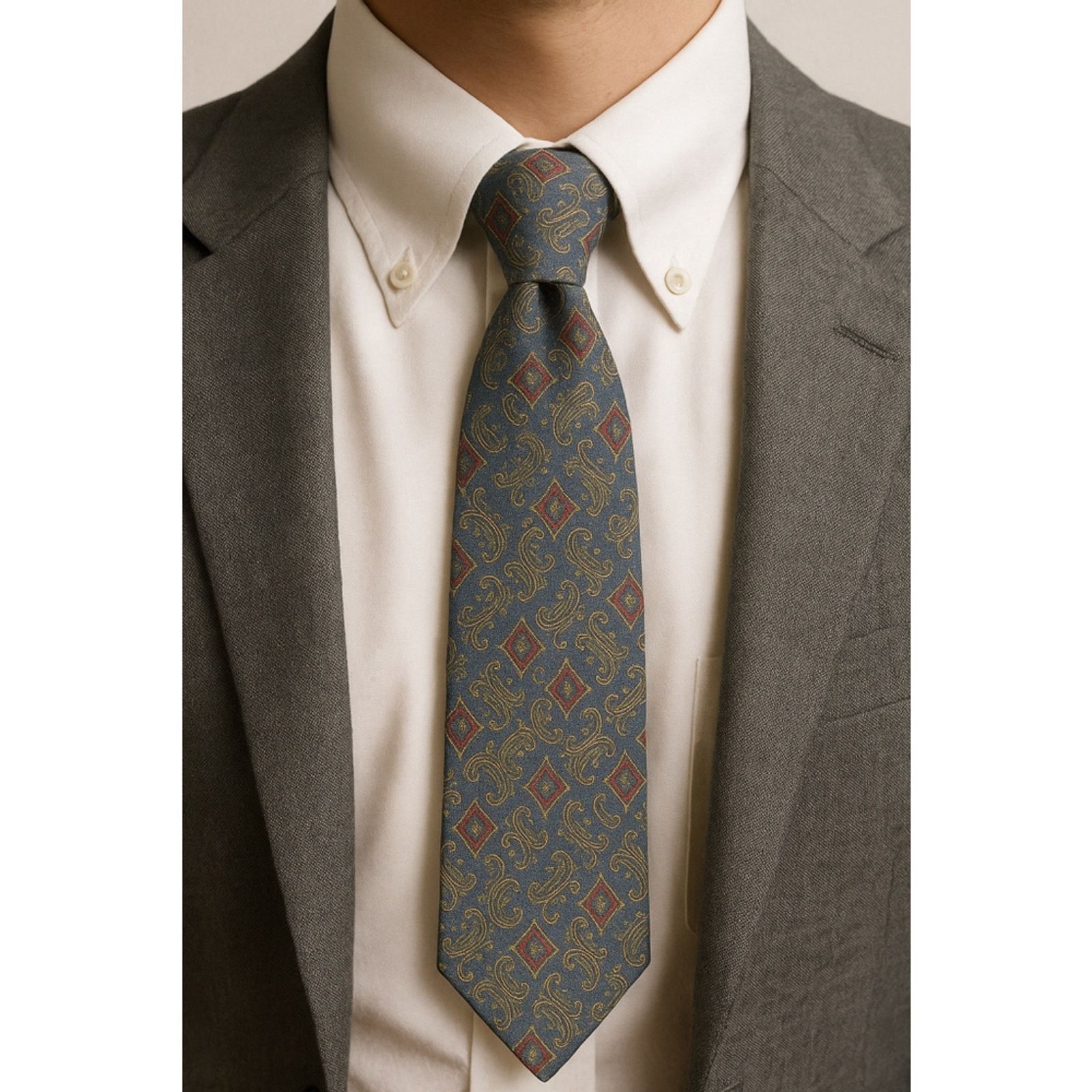 Other Vintage 90s Paisley Print Tie Blue Red Gold Briar Hand Size ONE SIZE - 1 Thumbnail