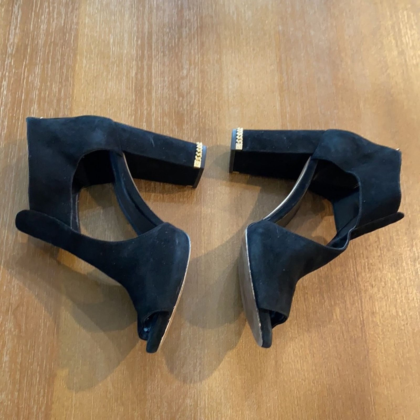 Michael Kors Michael Kors Sabrina block heel suede gold accents open toe Size US 9.5 / IT 39.5 - 10 Thumbnail