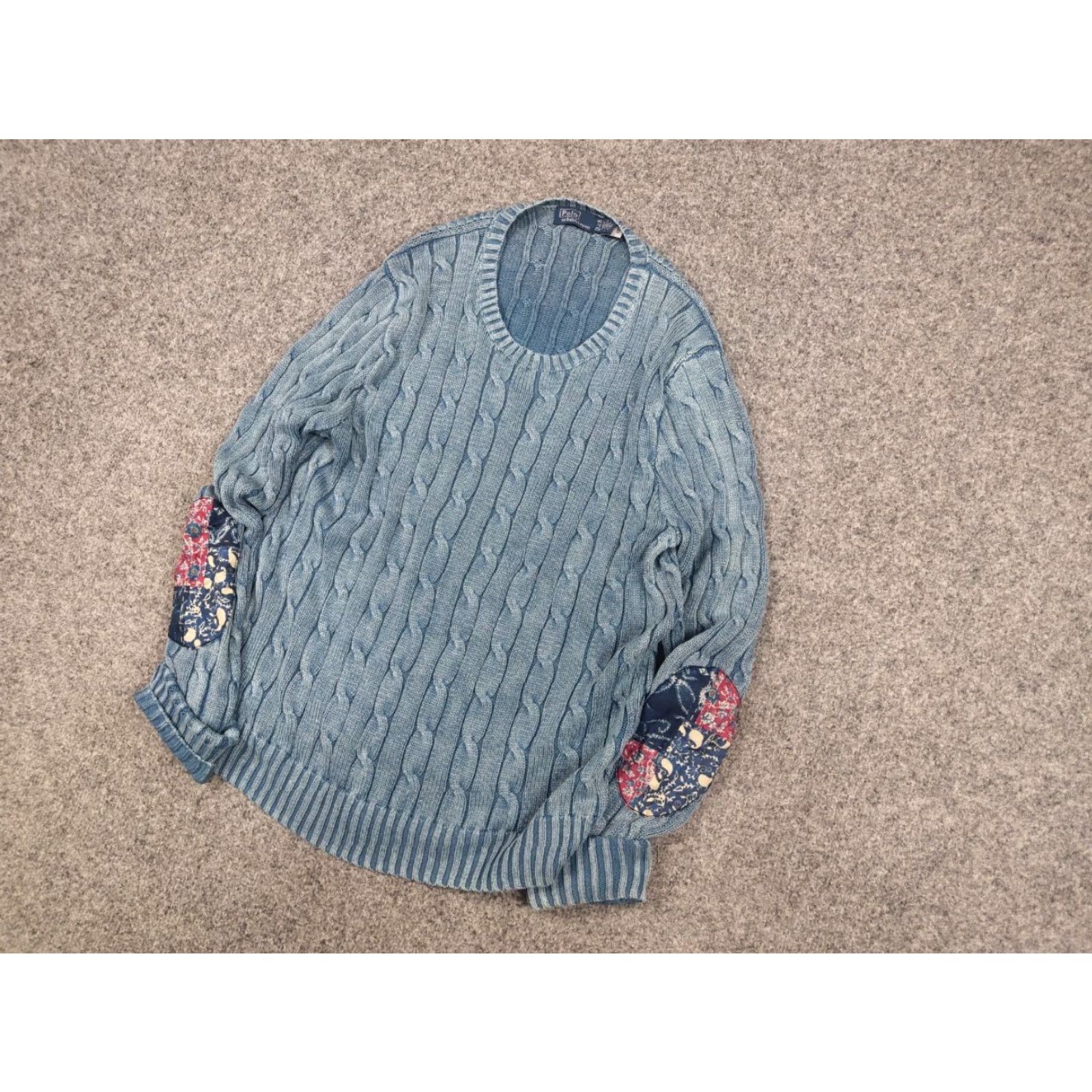 Polo Ralph Lauren VINTAGE Polo Ralph Lauren Indigo Patchwork Elbow Knit Sweater XL Women Blue Patchwork Indigo 90s Vintage Polo Ralph Lauren Shirt Women Sizing XL Size XL / US 12-14 / IT 48-50 - 5 Thumbnail