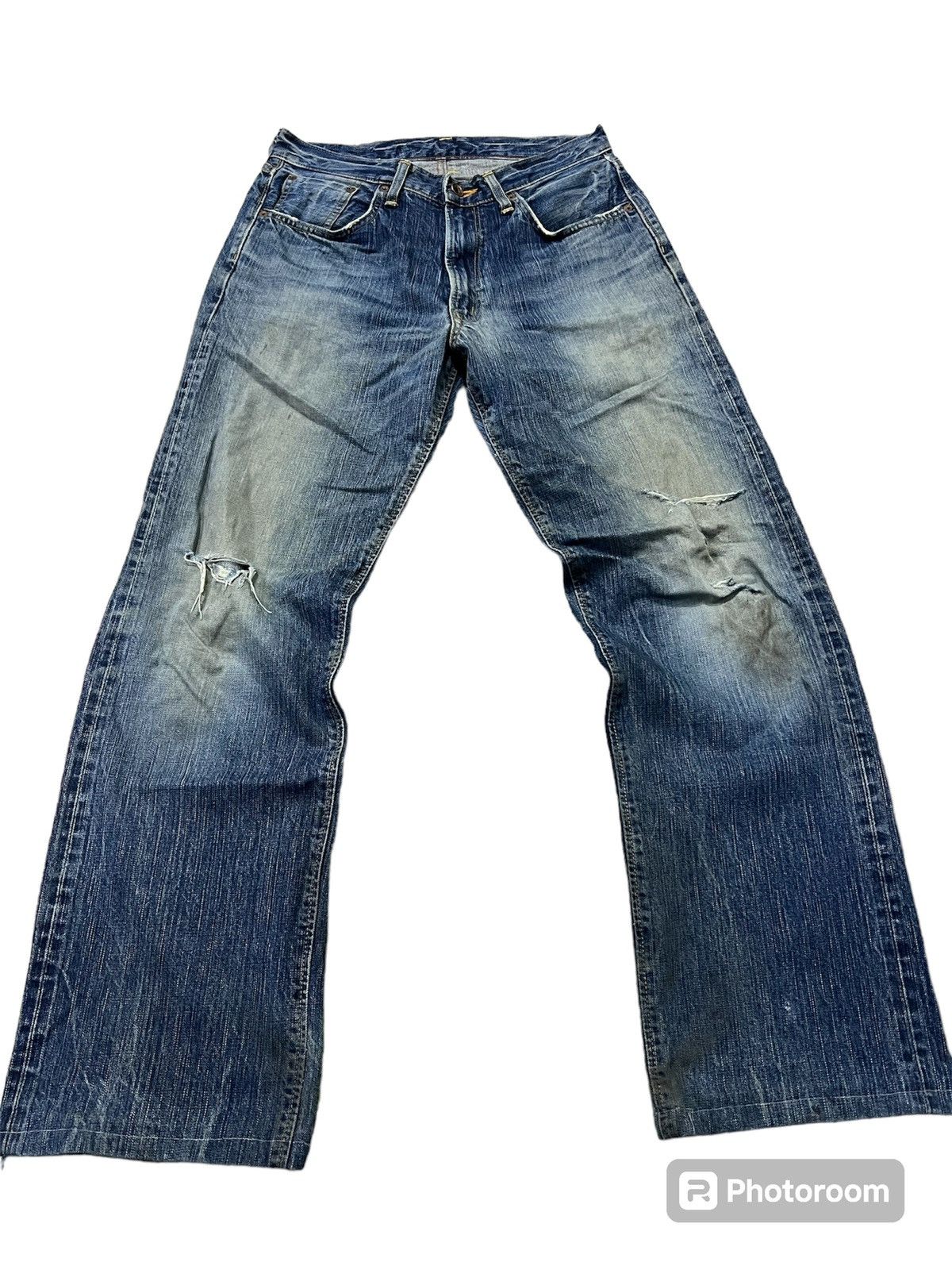 image of Distressed Denim x Edwin Vintage Edwin 505Z Selvedge Distressed Baggy Jeans in Blue, Men's (Size 31