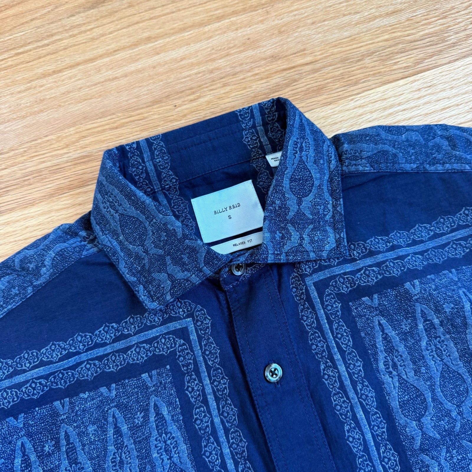 Billy Reid Billy Reid Blue Indigo Treme Block Short Sleeve Shirt Size US S / EU 44-46 / 1 - 5 Thumbnail