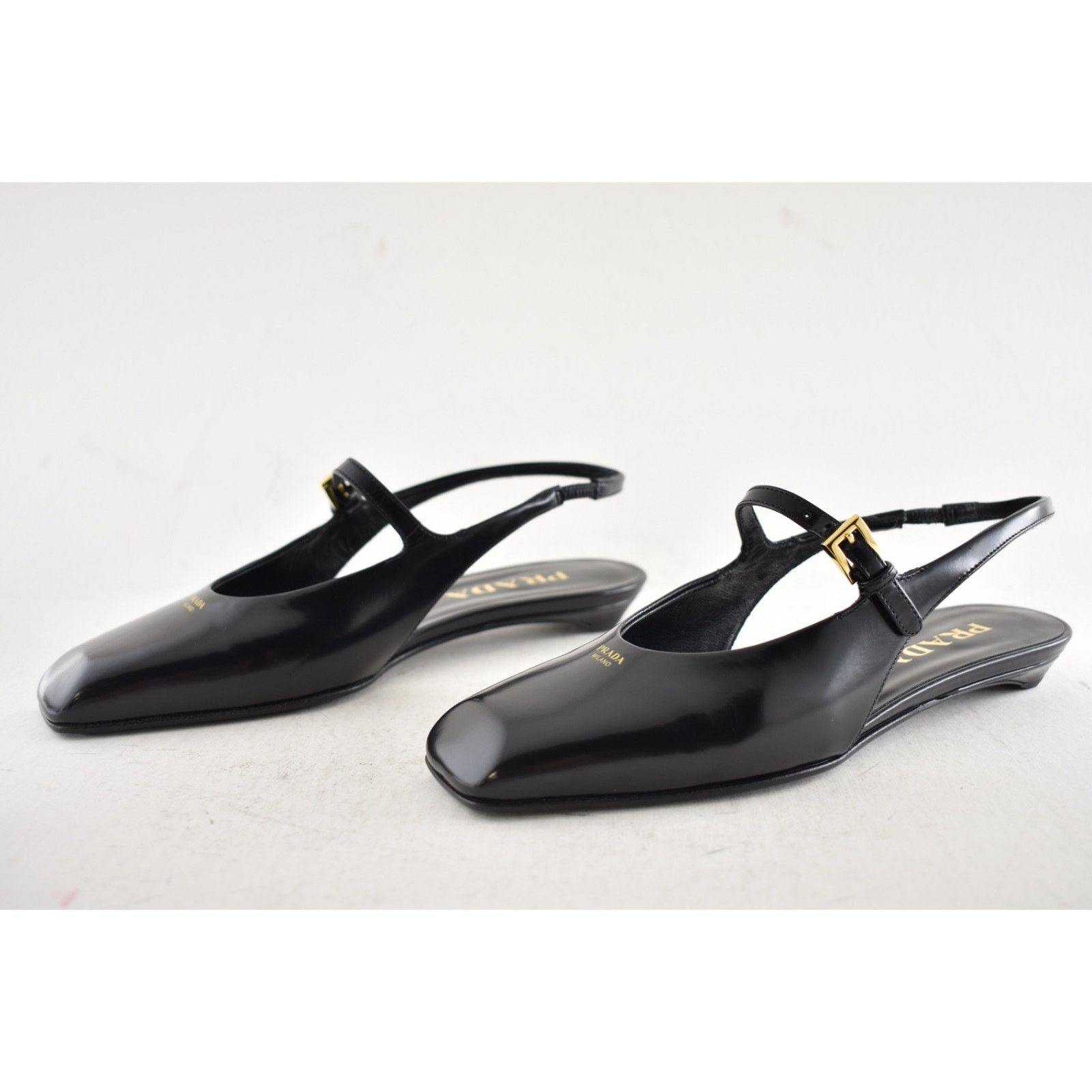 Prada Prada Black Leather Square Toe Mary Jane Slingback Flat 42 Size US 12 / IT 42 - 13 Thumbnail