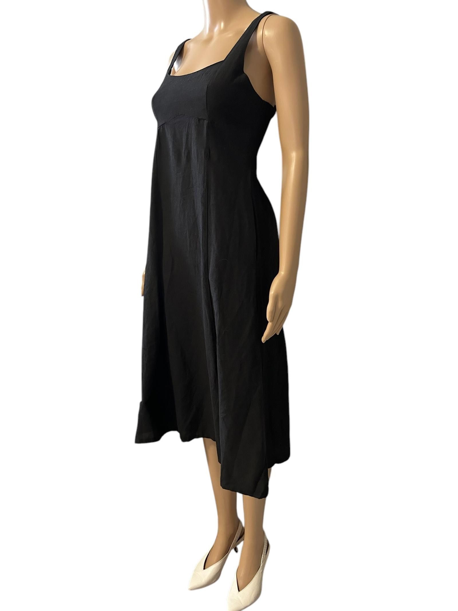 Designer Elegant Black Midi Dress with Square Neckline Size XS / US 0-2 / IT 36-38 - 2 Thumbnail