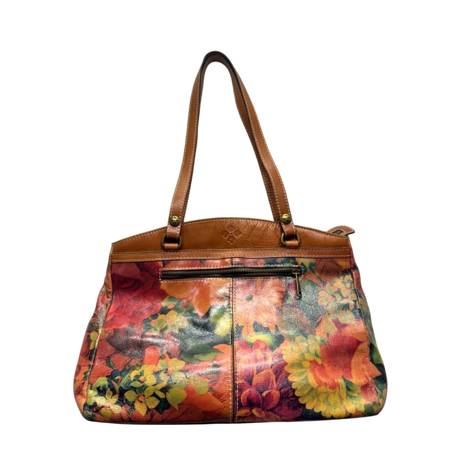 Patricia Nash Patricia Nash Shoulder Bag Leather Floral Italian Orange Brass Hardware Women Medium Rectangle Zippered Inner Pockets Vintage No 14" x 10" x 4" Size ONE SIZE - 2 Thumbnail
