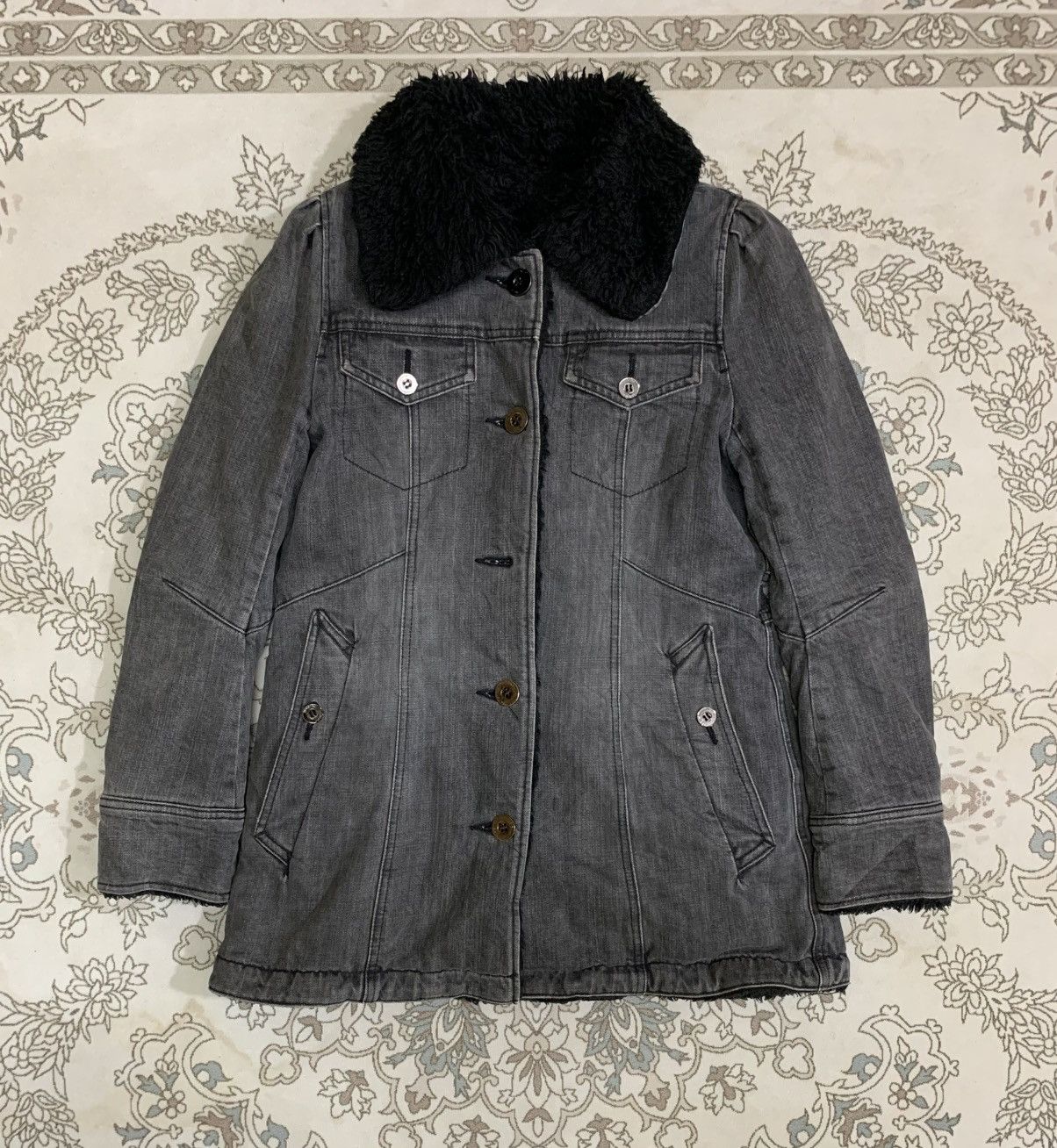HYSTERICS GRUNGE PUNK FAUX FUR TRENCH JACKET