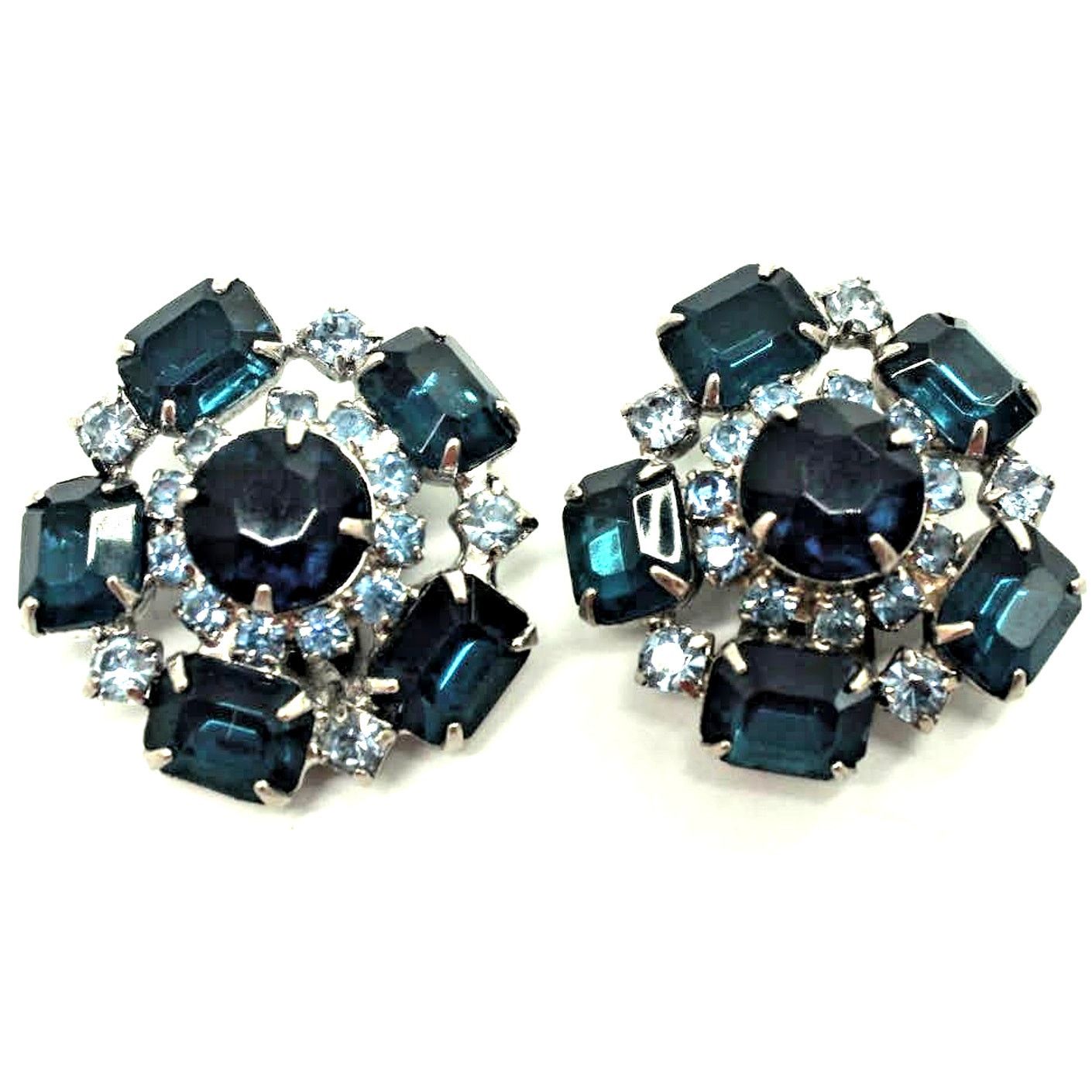 Other Vintage Dark & Light Blue Rhinestone Earrings • Clip-On Size ONE SIZE - 1 Thumbnail