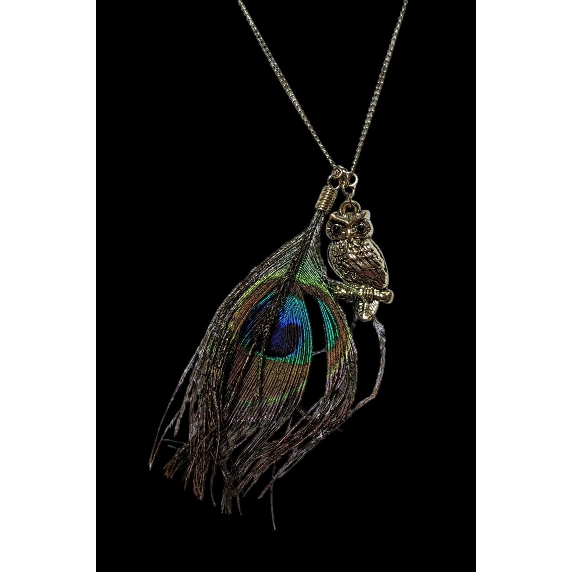 Other Peacock Feather Owl Charm Necklace Size ONE SIZE - 1 Thumbnail