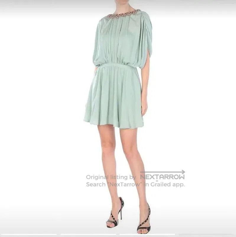 Valentino Sleeveless Silk Mini Dress in Light Green .