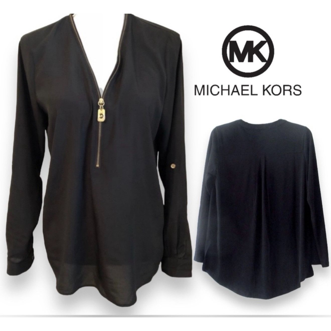 Other Michael Michael Kors Womens Blouse Tunic Black Zip Front 3X Size 3XL / US 20-22 - 1 Thumbnail