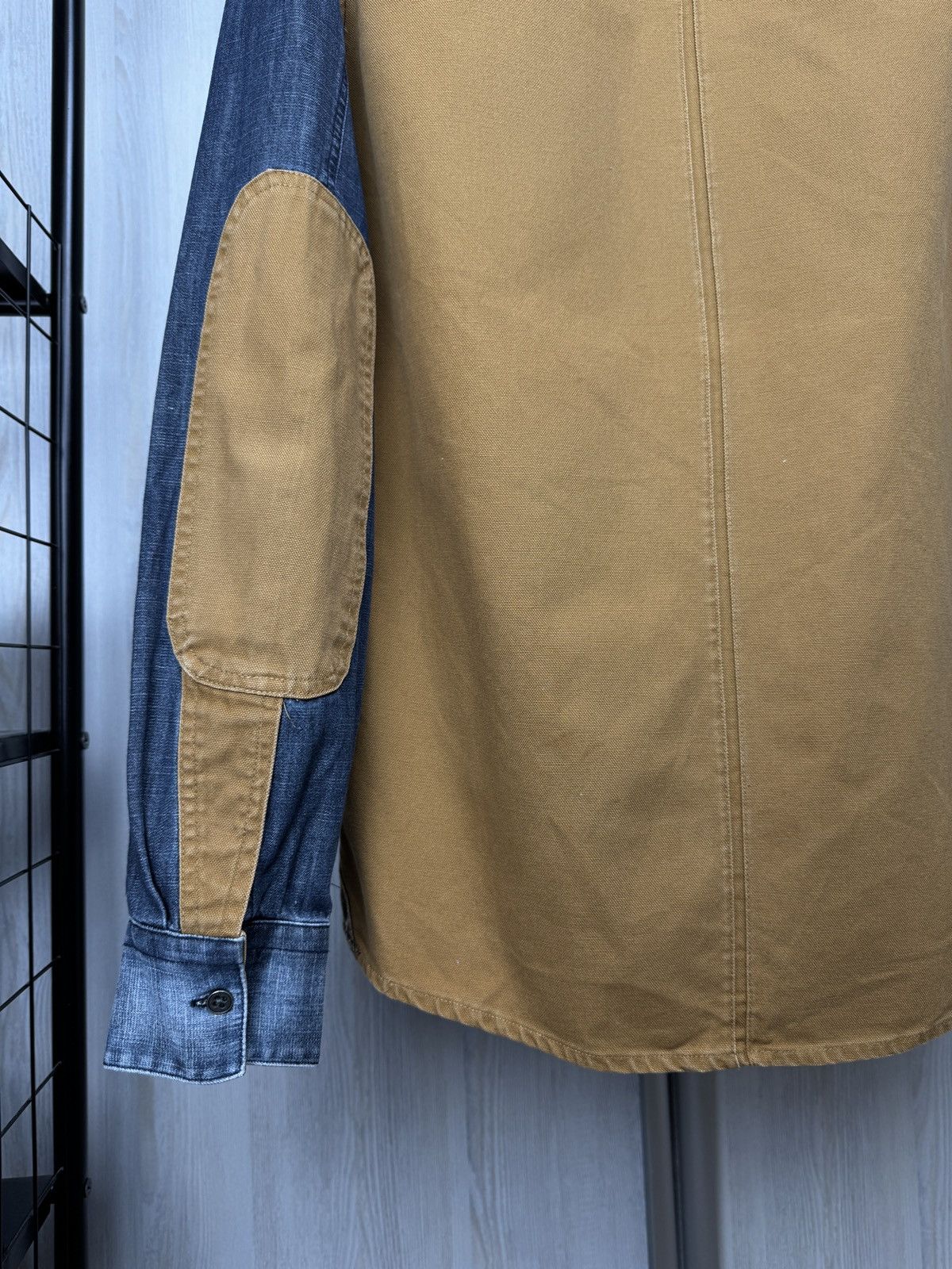 Designer × Japanese Brand Pearly King blue denim brown canvas leather shirt Size US M / EU 48-50 / 2 - 11 Thumbnail