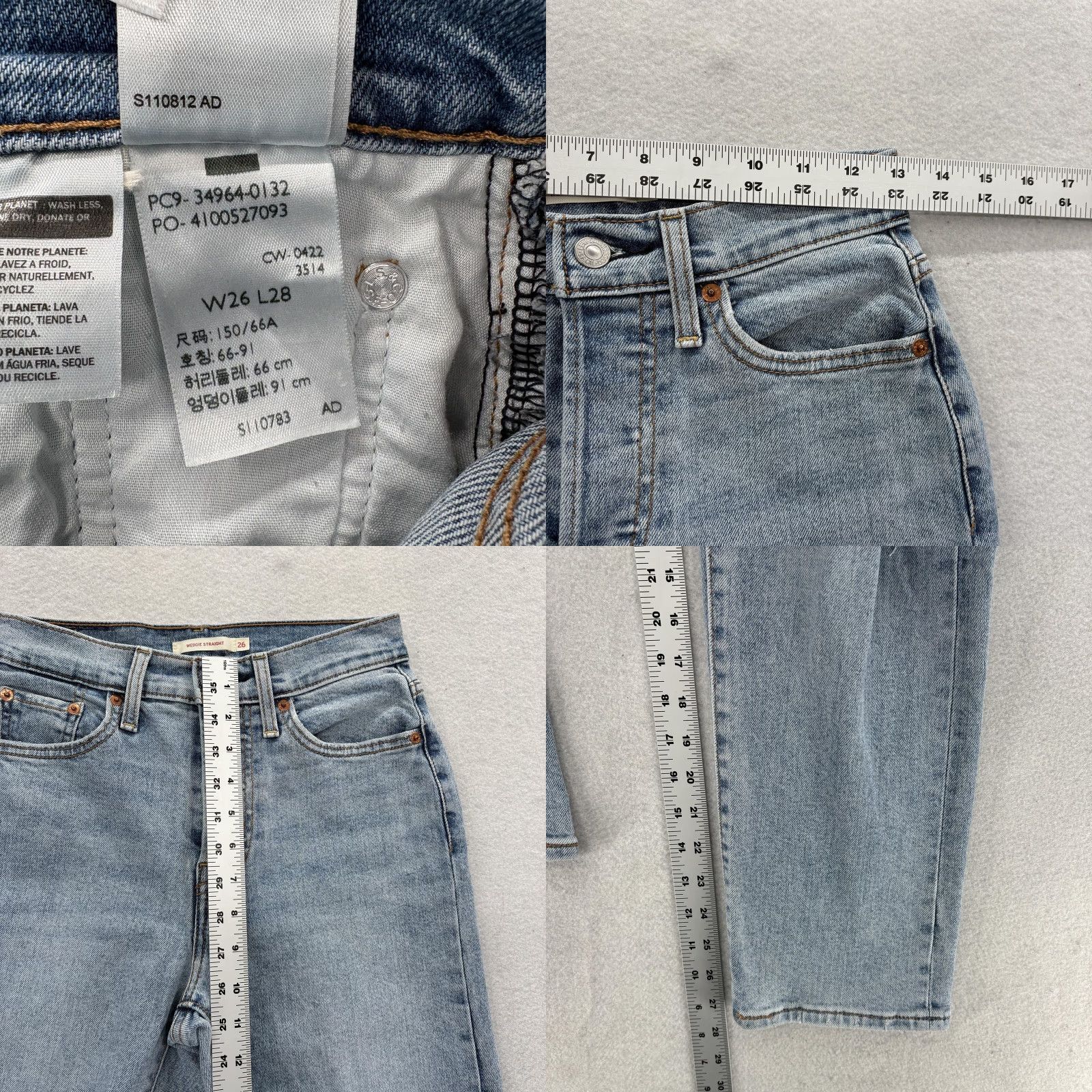 Levi's Levis Wedgie Straight Jeans Womens 26 Light Blue High Rise Button Fly Pants Size 26" / US 2 / IT 38 - 8 Thumbnail