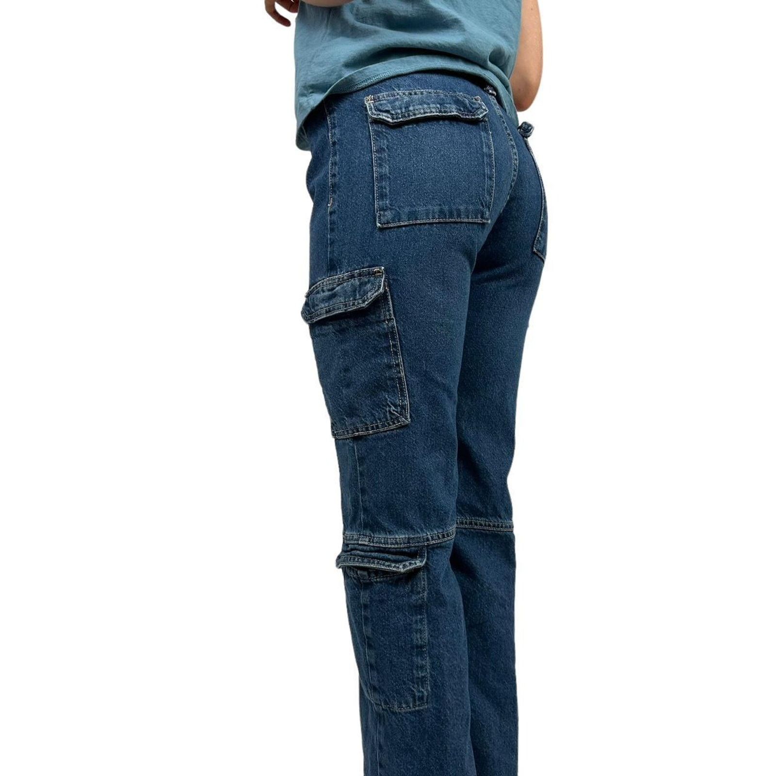 Zara Womens double cargo denim jeans Size 28" / US 6 / IT 42 - 7 Thumbnail