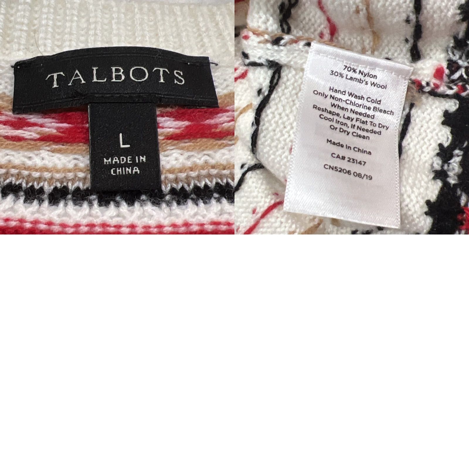 Talbots Talbots Fair Isle Crew Neck Lamb Wool Knit Sweater Large Red Cream & Black Shirt Womens L Multicolor Holiday Preppy Casual Knit Pullover Size L / US 10 / IT 46 - 9 Thumbnail