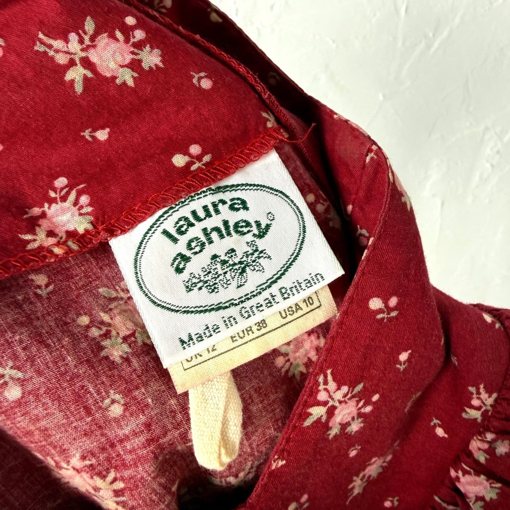 Laura Ashley VINTAGE Laura Ashley Dress Floral Cotton Women's Casual Midi Red Long Sleeve Crew Neck Button Cottagecore UK 12 US 10 Size L / US 10 / IT 46 - 7 Thumbnail