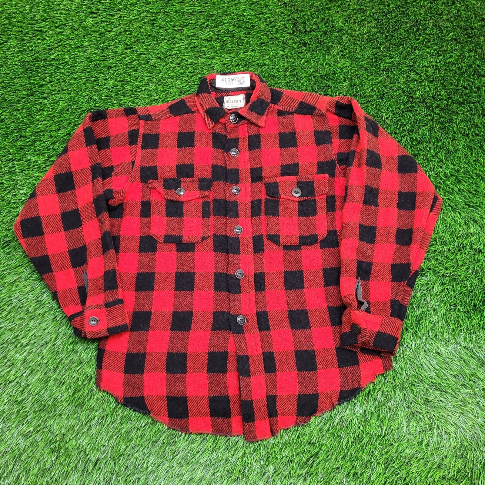 Vintage Vintage 50s Melton Wool Button Shirt L 22x27 Buffalo Plaid Size US L / EU 52-54 / 3 - 1 Thumbnail