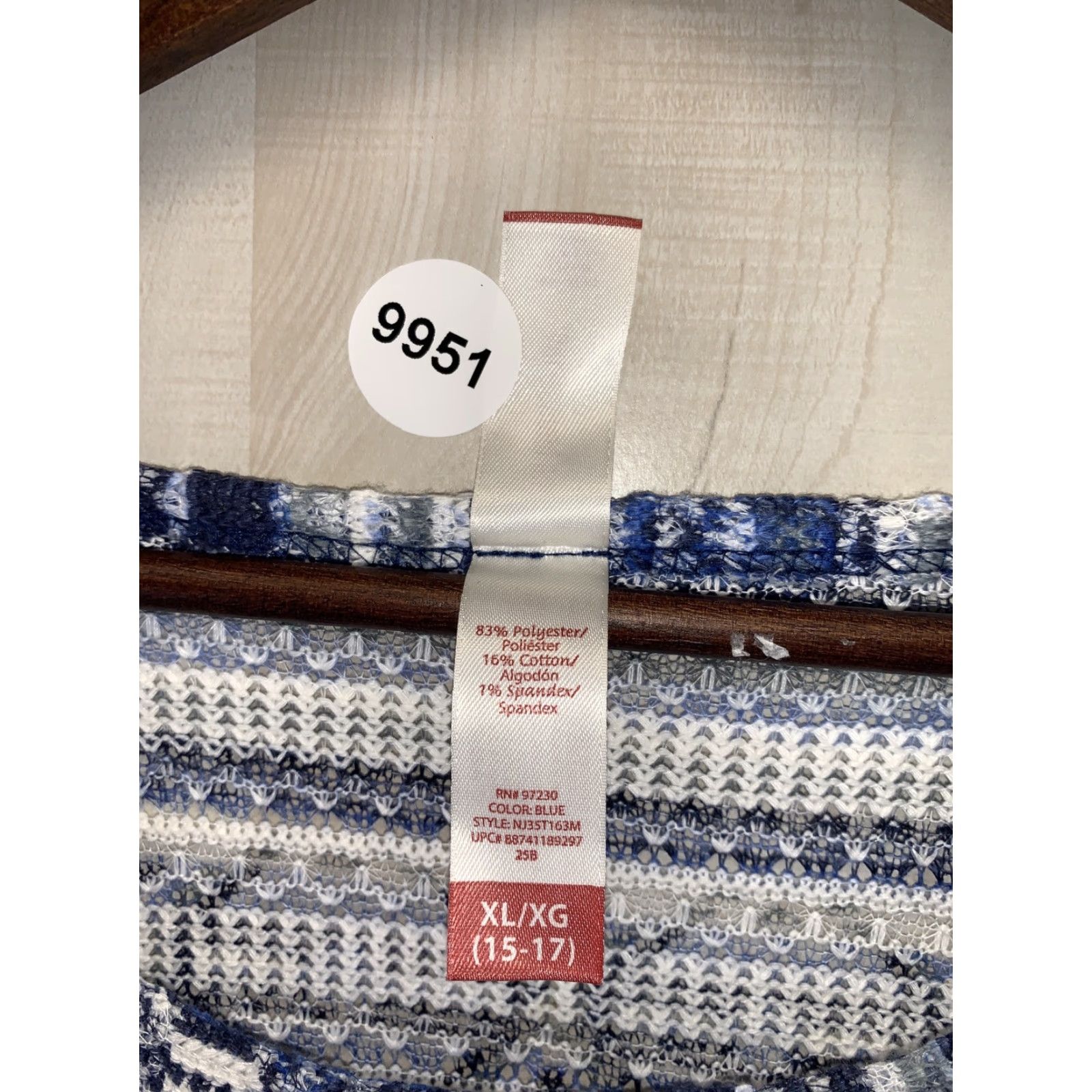Vintage No Boundaries Blue Open Knit 3/4 Top Juniors Womens XL Blouse Knit Shirt Geometric Open Print NWT-9951 Size XL / US 12-14 / IT 48-50 - 3 Thumbnail