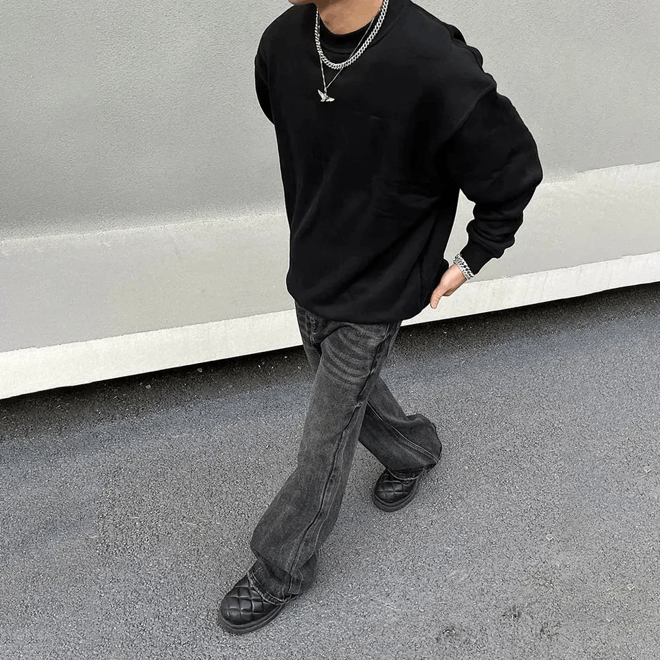 Designer × Japanese Brand × Jean Loose Straight-leg Flared Black Jeans Size 28 Size US 34 / EU 50 - 4 Thumbnail