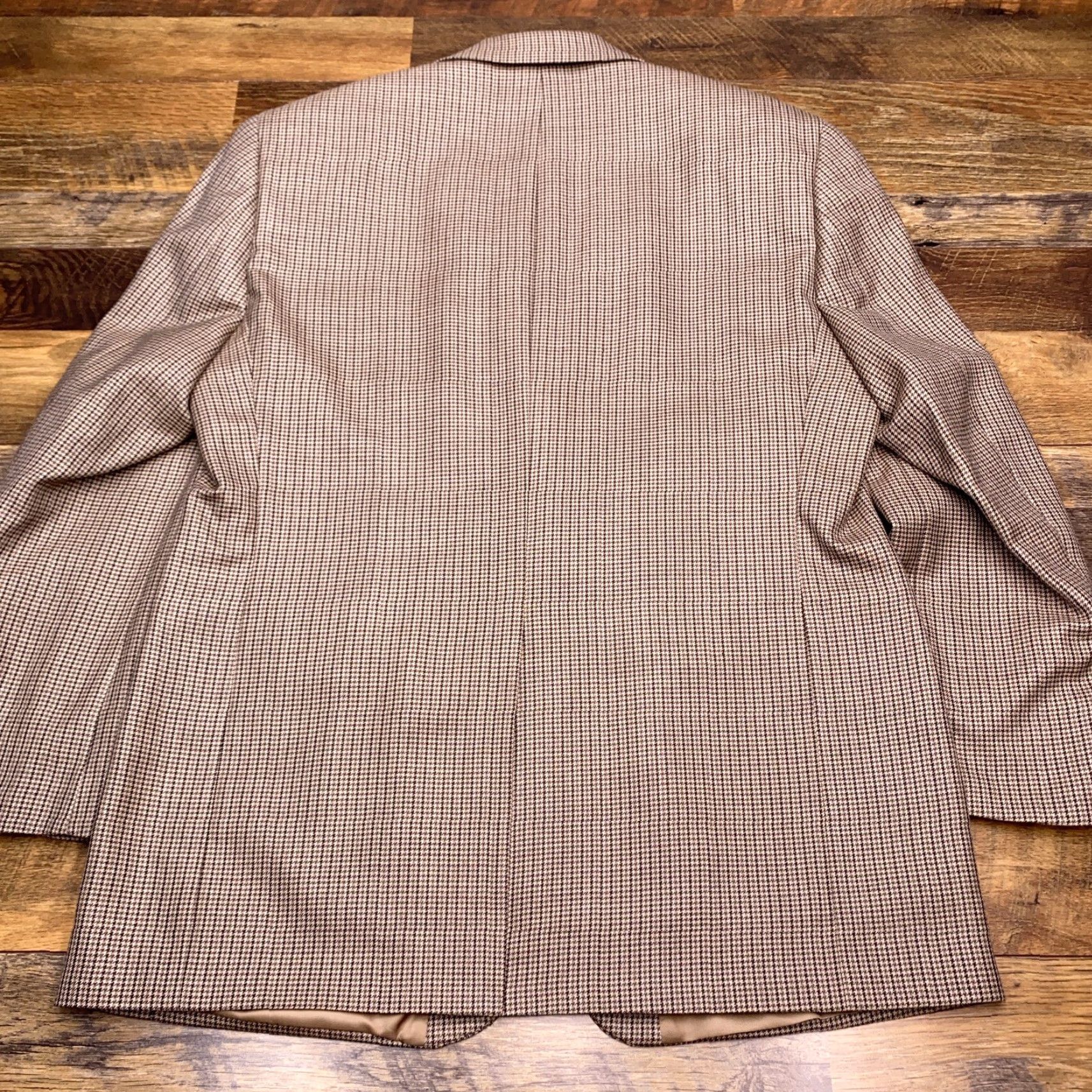 Chaps Chaps Sport Coat Mens 42R Tan Silk Wool Houndstooth Plaid Blazer Coat Jacket Size 42R - 2 Thumbnail