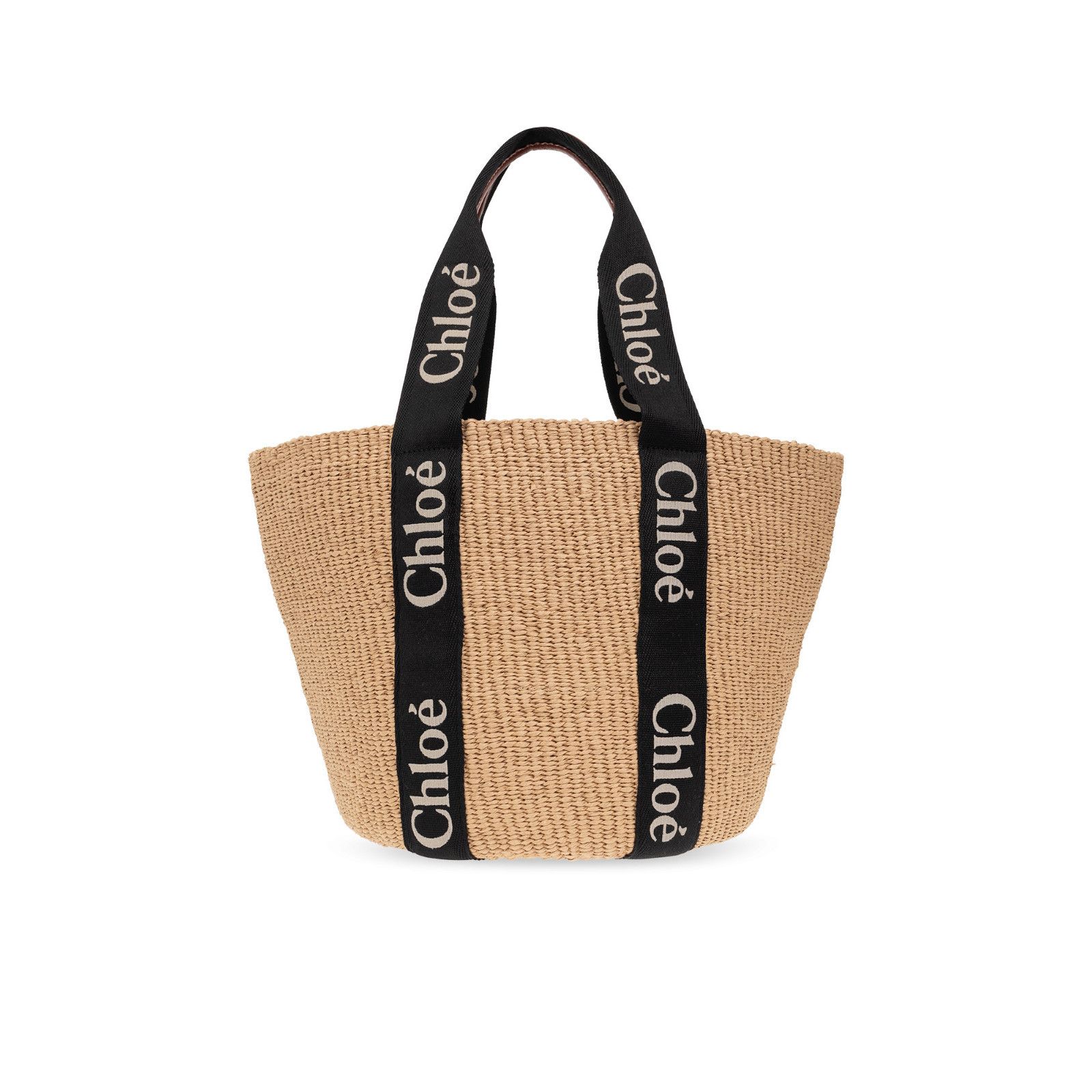 Chloe Chloe Large Black Basket Tote Brown Raffia-Effect Linen Shou Size ONE SIZE - 1 Thumbnail