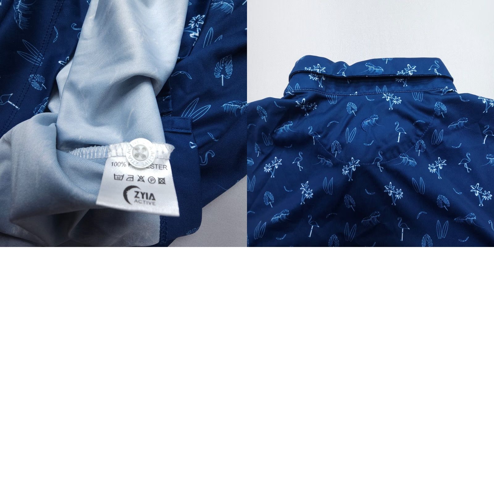 Vintage Zyia Active Golf Polo Mens XL Blue Tropical Print Performance Stretch Travel Shirt Size US XL / EU 56 / 4 - 8 Thumbnail