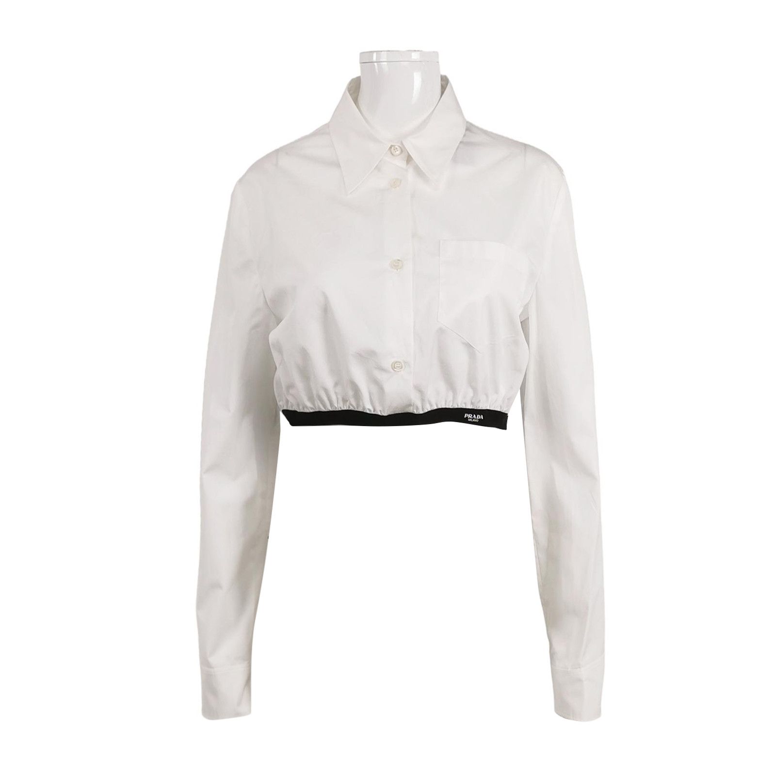 Prada Prada Cropped Button-Up Shirt in White - dmc Size L / US 10 / IT 46 - 1 Thumbnail