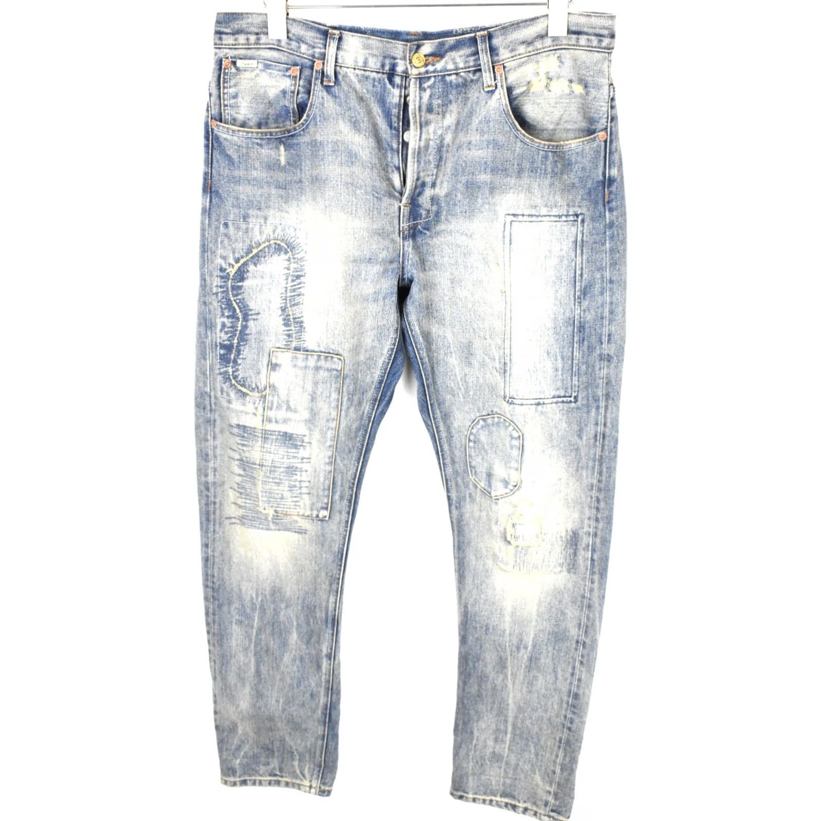 Emmett Emmett Jeans Men's W32/L32 Selvedge Ripped Faded Button Fly Blue Slim Denim Size US 32 / EU 48 - 2 Thumbnail