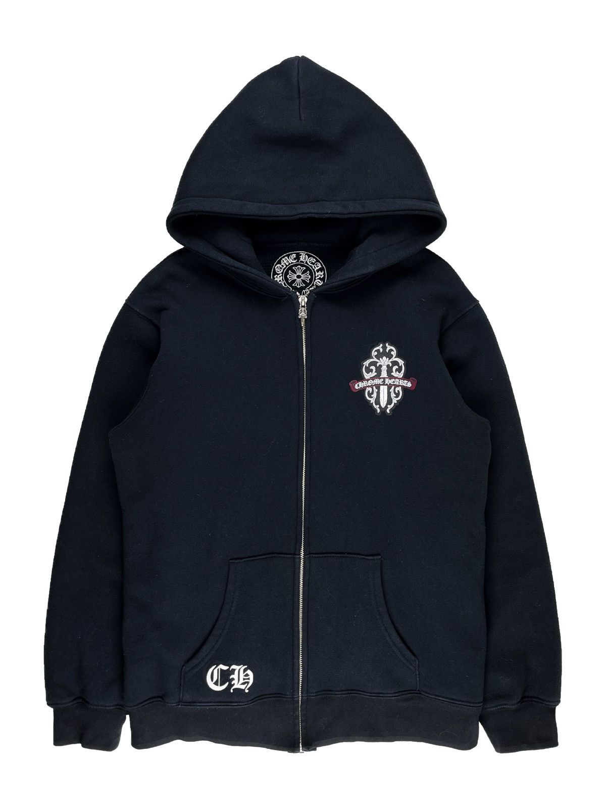 Vintage Chrome Hearts Floral Dagger Logo Heavy Thermal Zip Up Hoodie ...