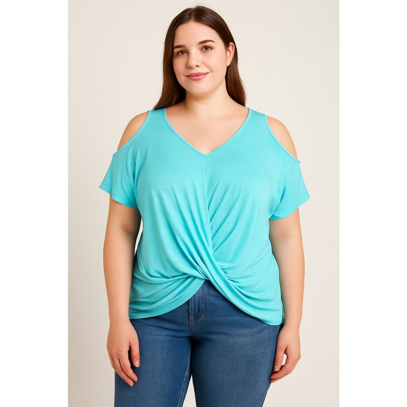 Other Summer Cold Shoulder Aqua Blue Draped Blouse Medium Size M / US 6-8 / IT 42-44 - 1 Thumbnail
