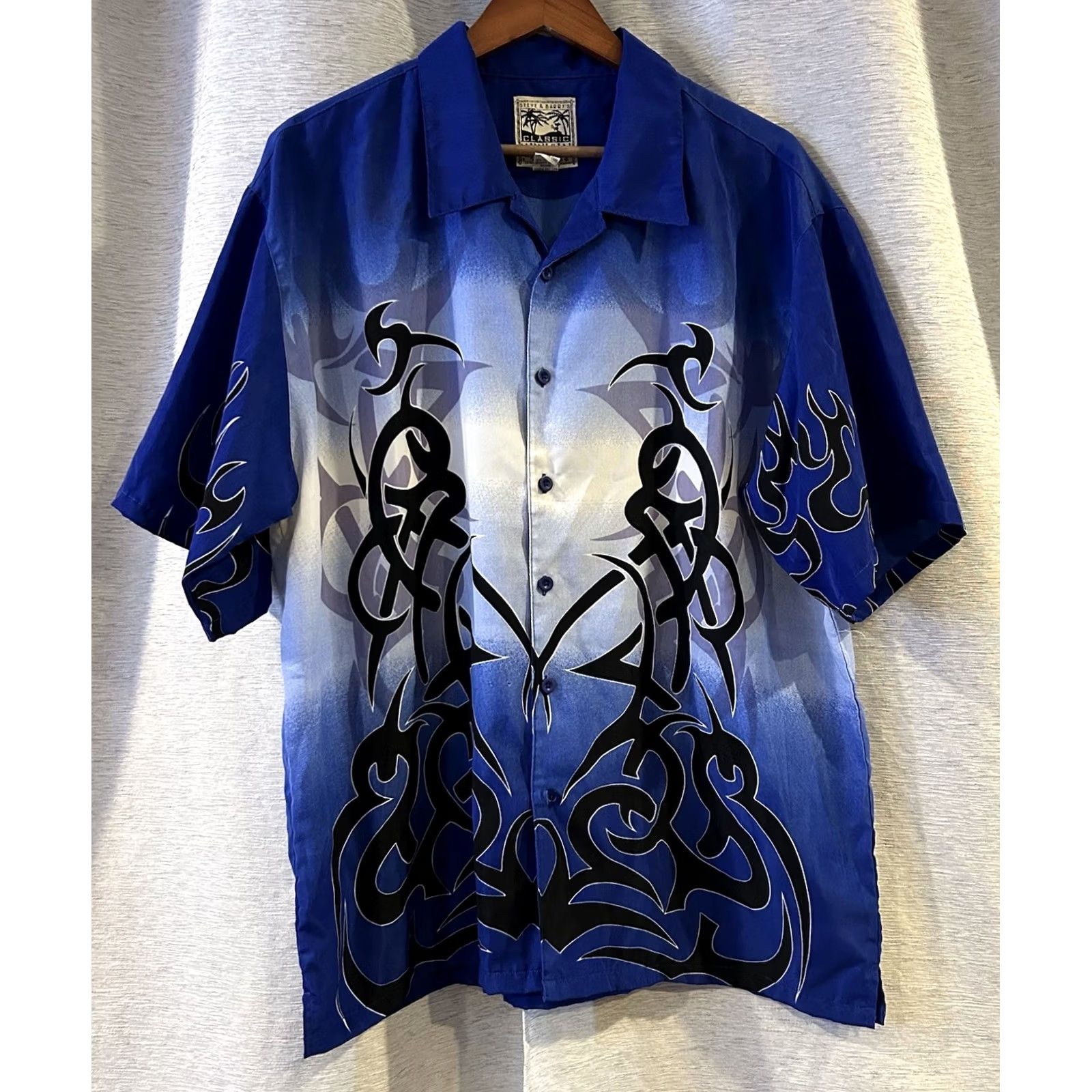 Vintage VINTAGE Steve & Barry’s Hawaiian Shirt Blue Tribal Button Up XL Men Short Sleeve Collared 100% Polyester Button-Up Size US XL / EU 56 / 4 - 2 Thumbnail