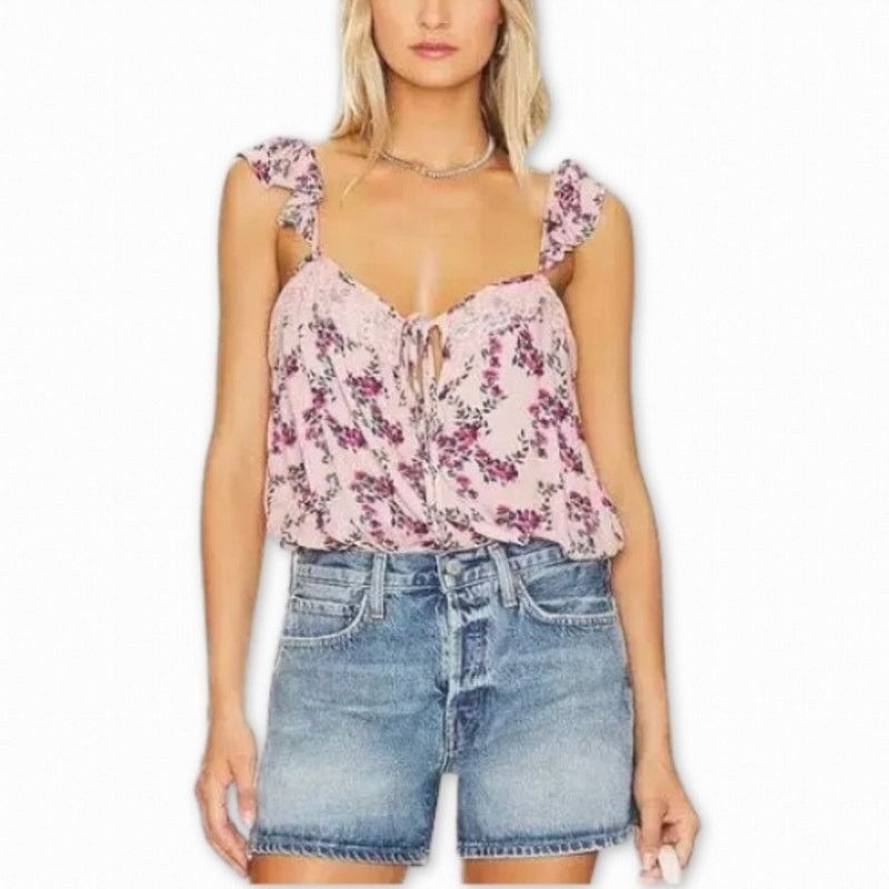 Free People Free People Take It Away Bodysuit Ruffle Pink Floral W S NWT Size S / US 4 / IT 40 - 1 Thumbnail