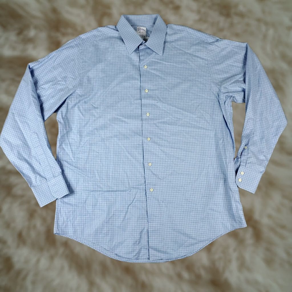 Brooks Brothers Brooks Brothers Shirt Mens 16.5 Blue Plaid Dress Button Up Long Sleeve Non-Iron Pockets Regular Cotton Size 46R - 1 Thumbnail
