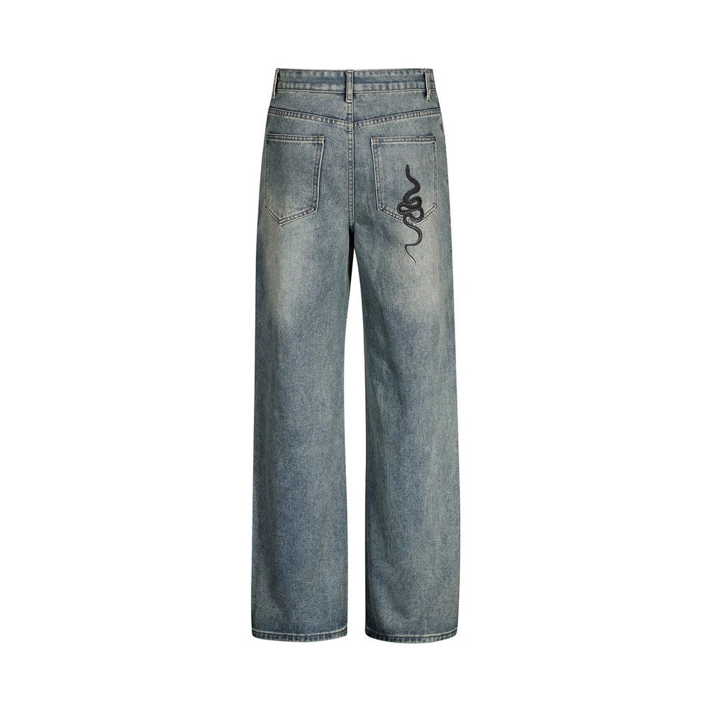 Jean American style washed distressed men's printed snake jeans Size US 32 / EU 48 - 6 Thumbnail