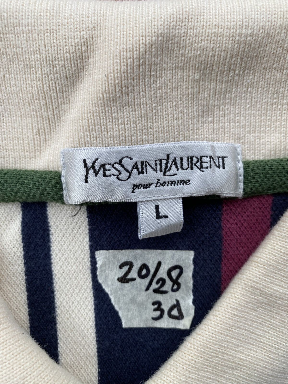 Vintage × Yves Saint Laurent Vintage Striped Navy White Polo T-shirt Yves Saint Laurent Size US L / EU 52-54 / 3 - 3 Thumbnail